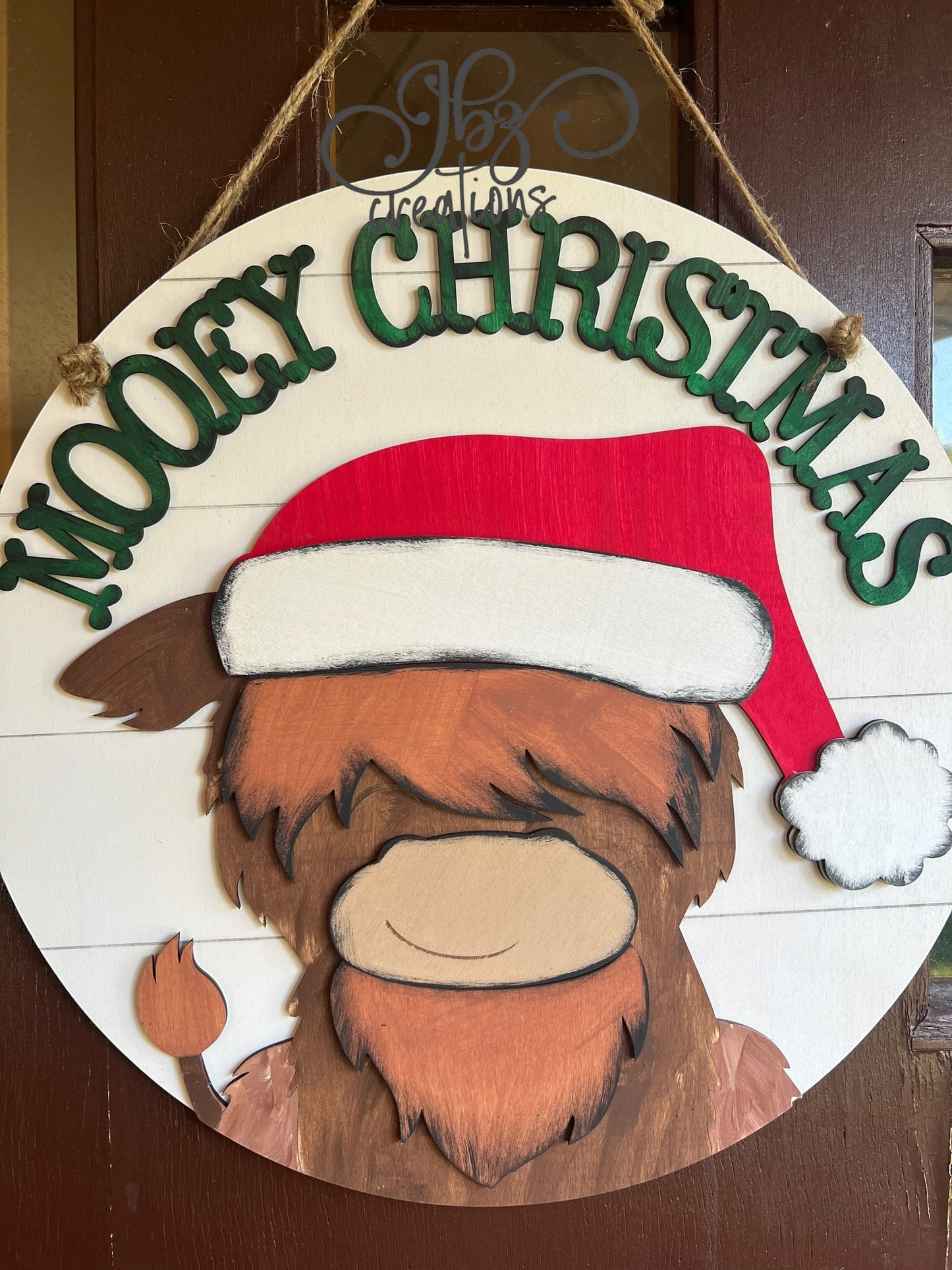 Mooey Christmas Highland Cow Christmas Round Door Hanger Welcome Sign
