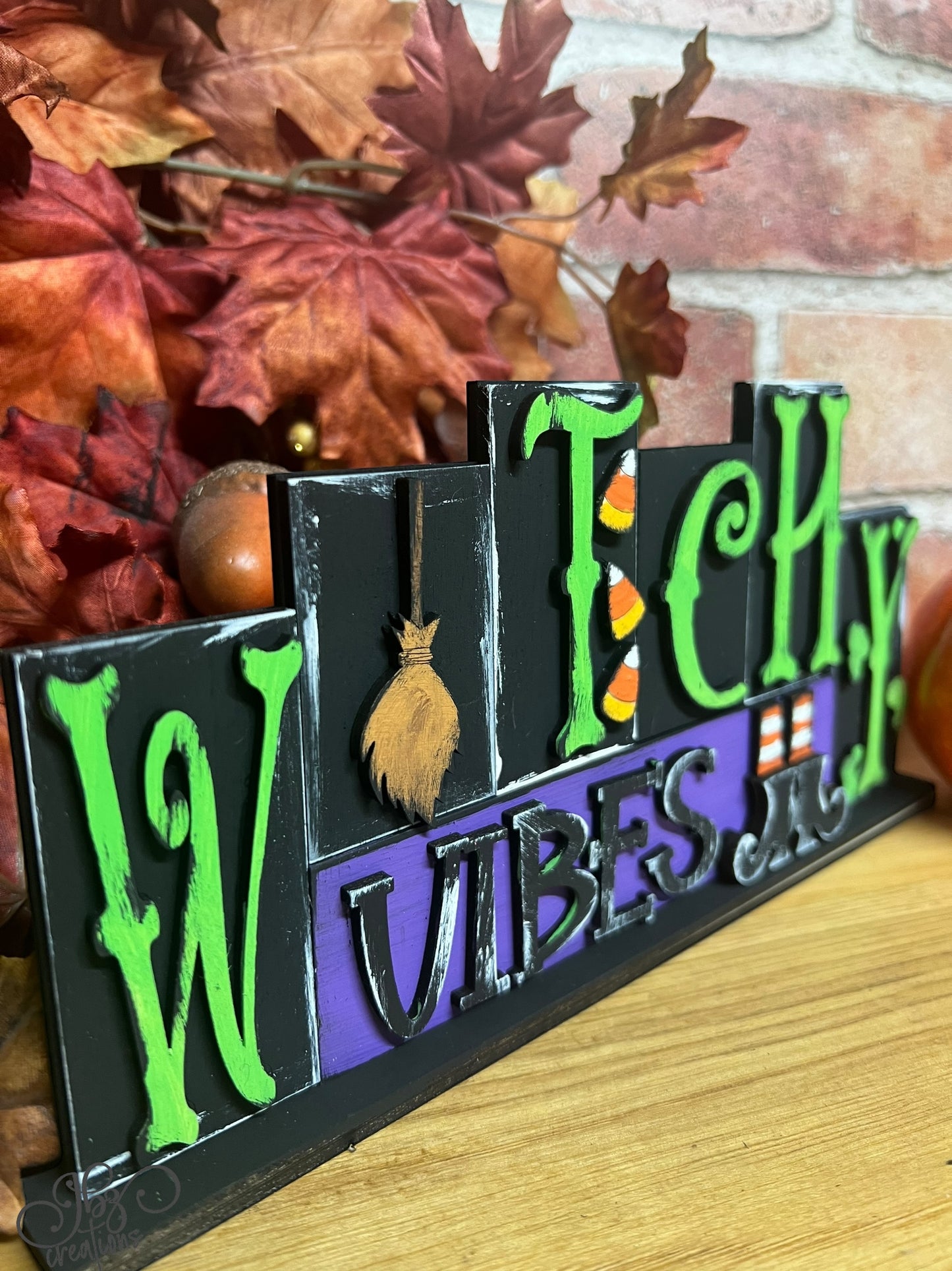 Witchy Vibes Happy Halloween Decor Halloween Shelf Sitter Halloween Pumpkin Sign for Mantle Pumpkin Decor