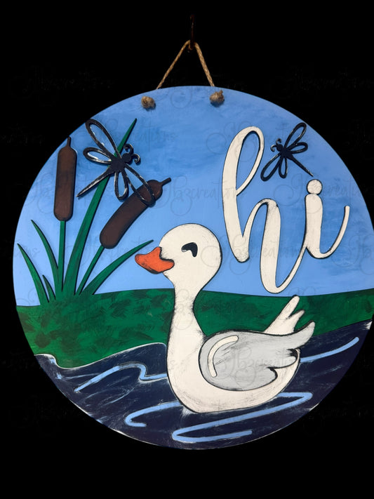 Goose Hi Welcome Door Hanger Door Welcome Round Sign