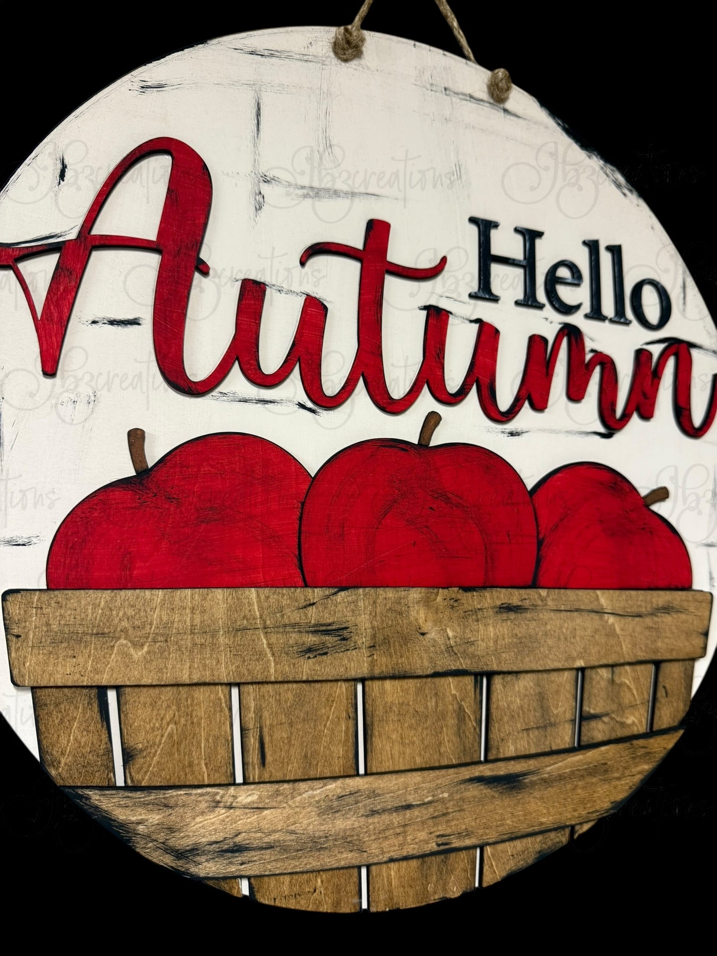 Hello Autumn Bushel of Apples Round Door Hanger Welcome Sign