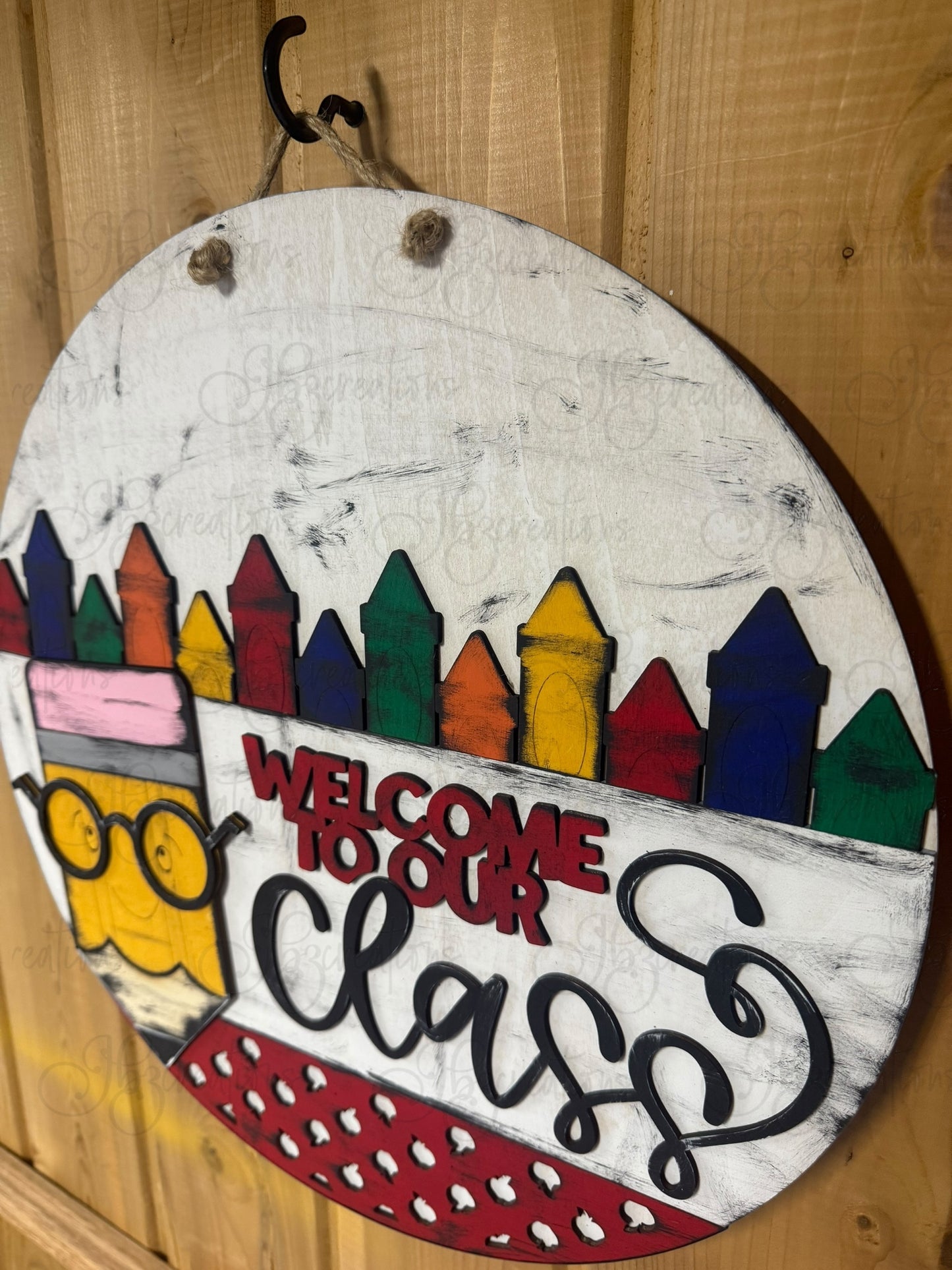 Welcome to Our Class School Pencil Round Door Hanger Welcome Sign