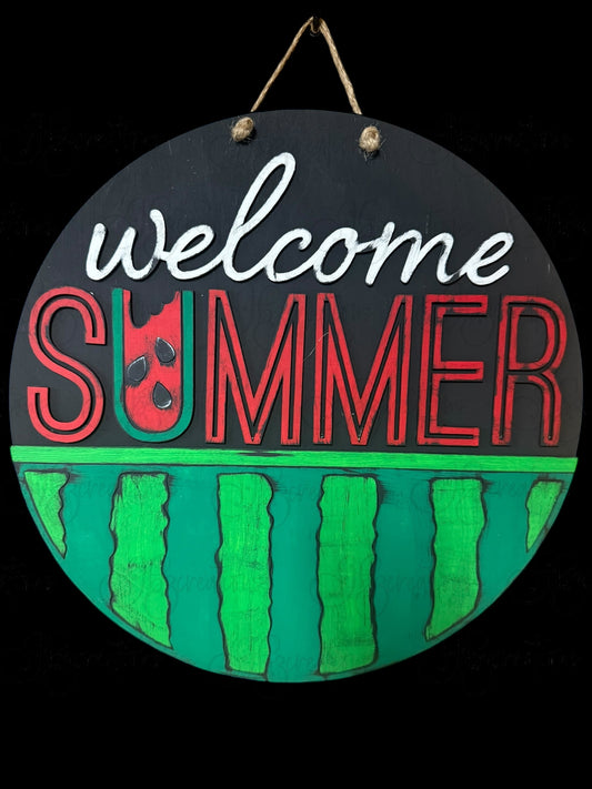 DIY Welcome Summer Watermelon Wooden Round Sign