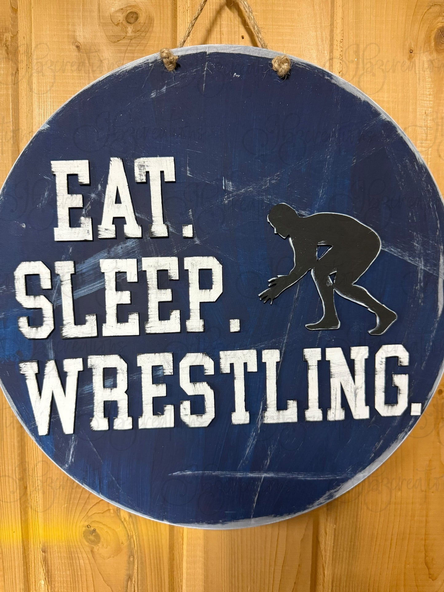Wrestling Eat. Sleep. Wrestle. Round Sign Wrestling Door Sign