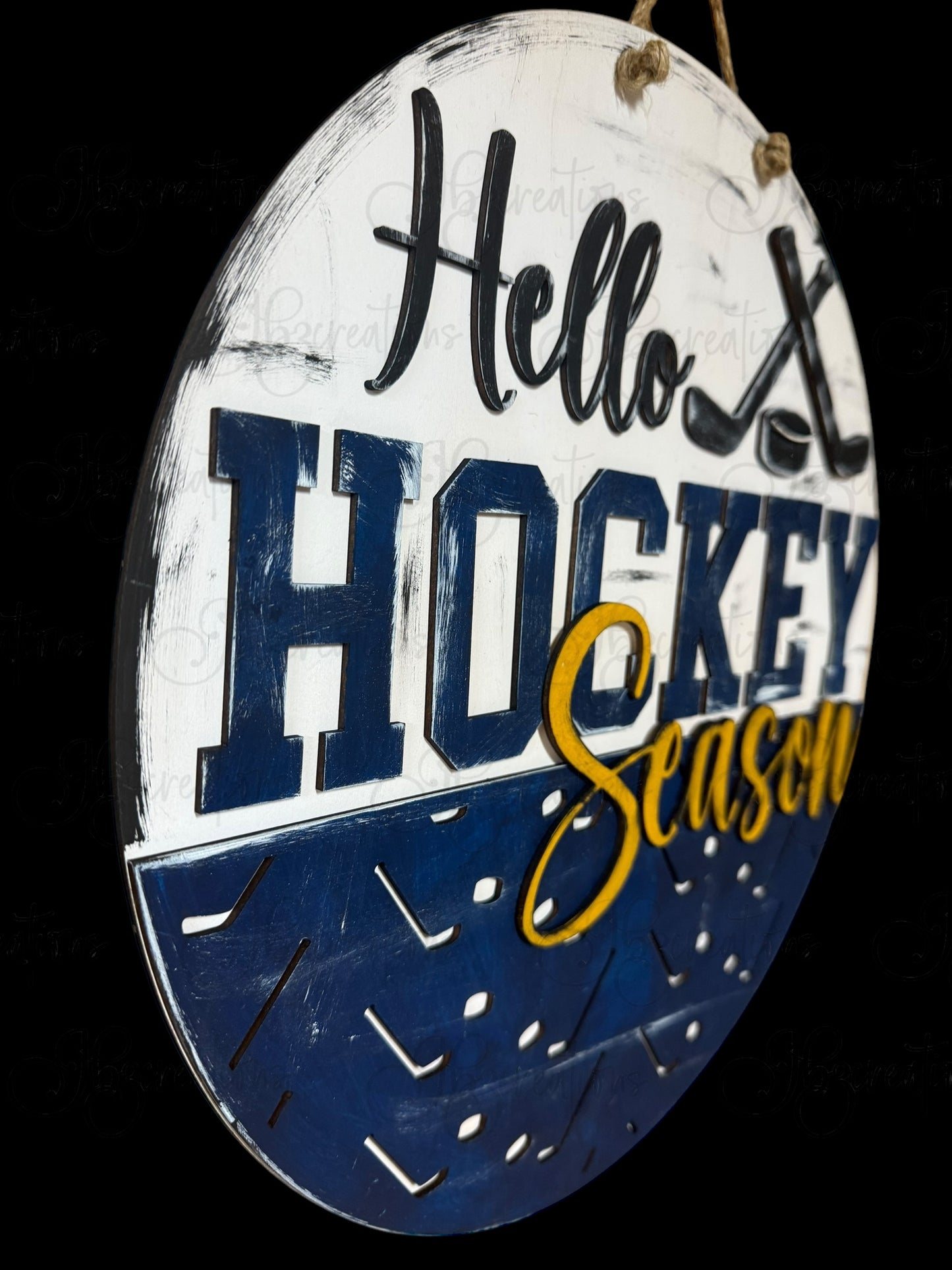Hockey Hello Hockey Season Round Sign Hockey Door Sign