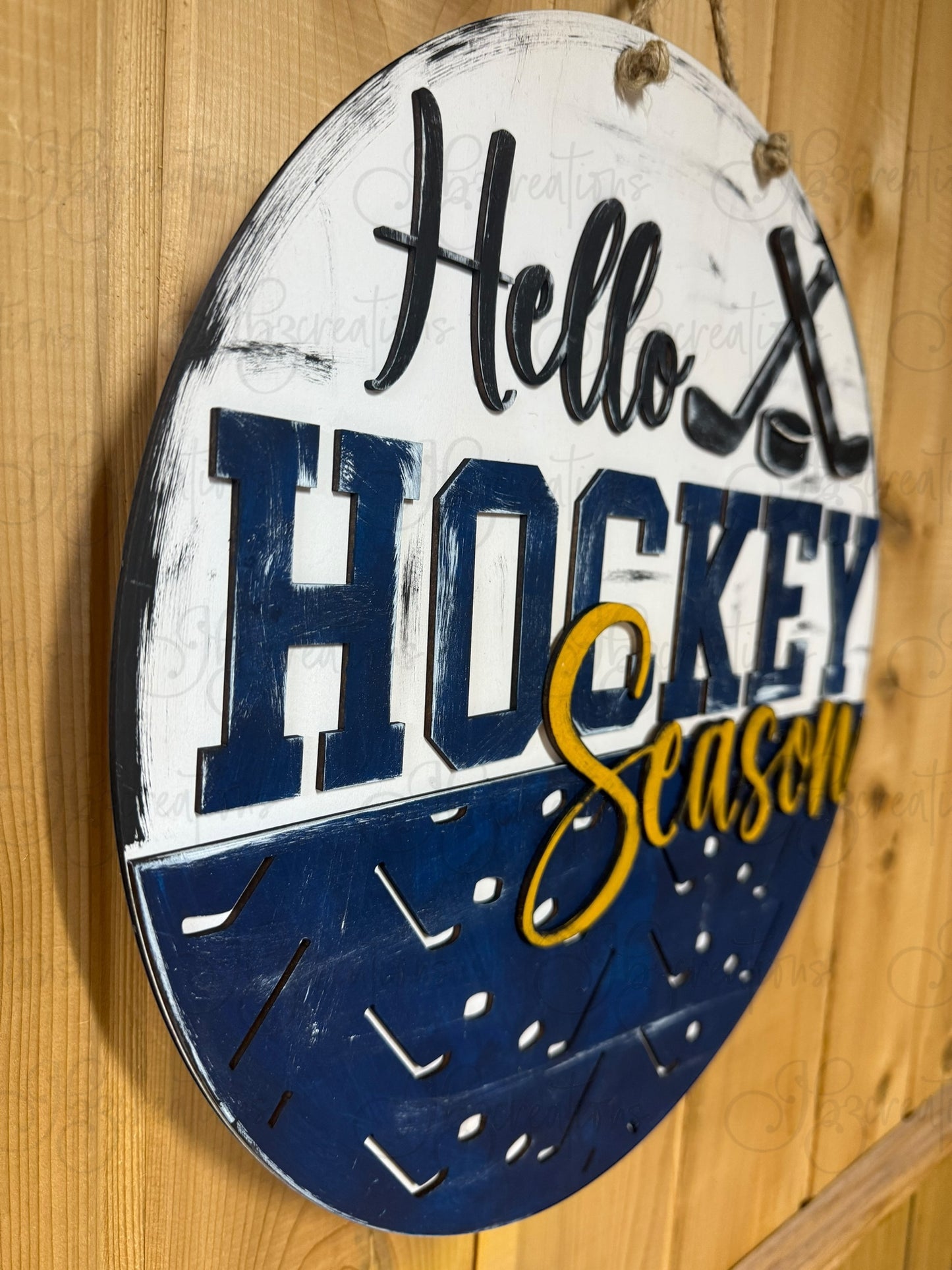 Hockey Hello Hockey Season Round Sign Hockey Door Sign