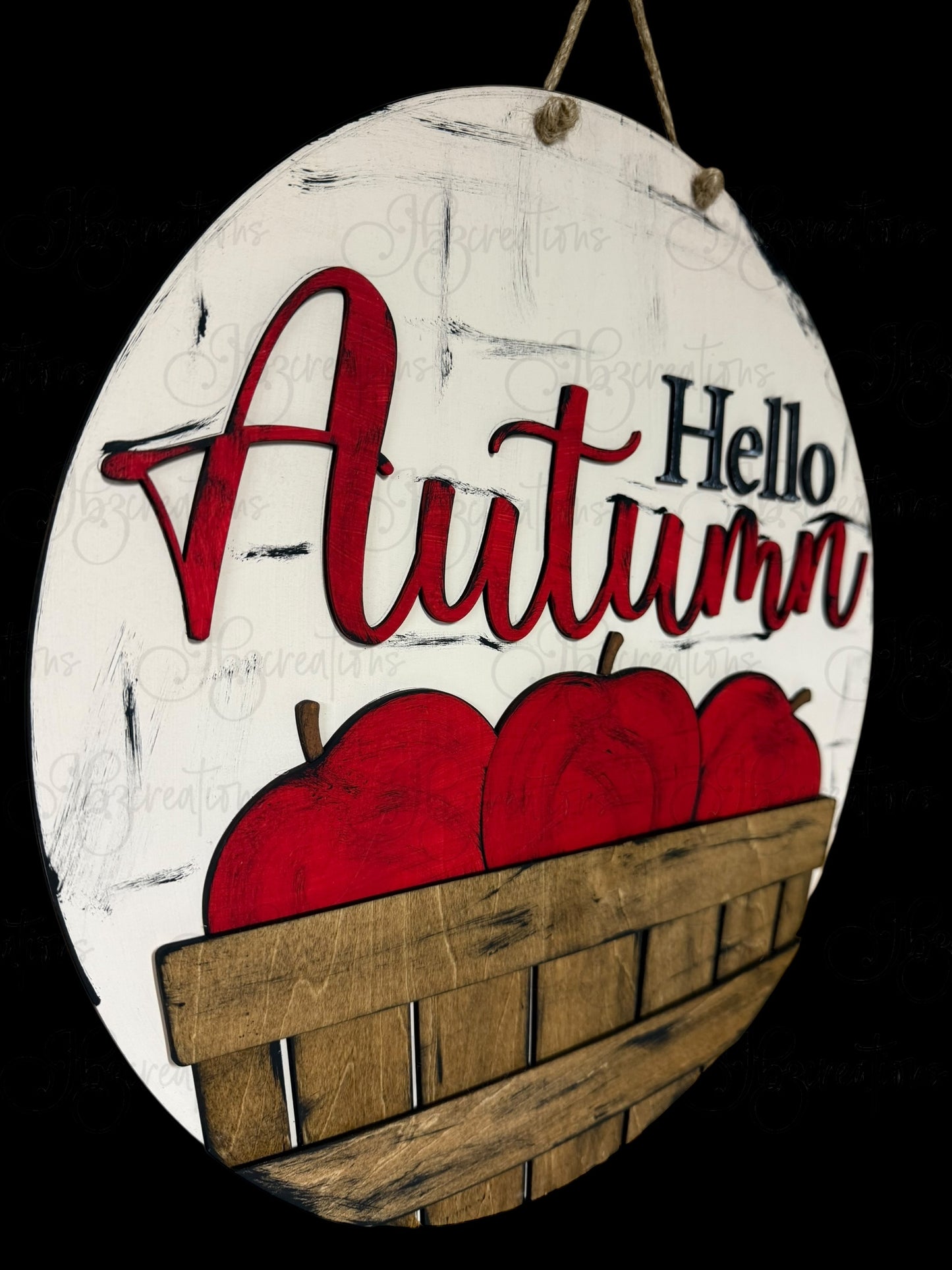 Hello Autumn Bushel of Apples Round Door Hanger Welcome Sign