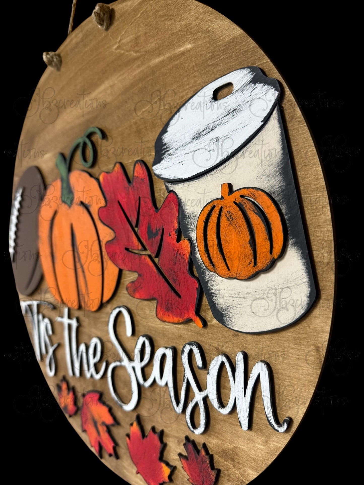 Autumn Tis the Season Football, Pumpkin and Latte Cup with a Pumpkin Round Door Hanger Welcome Sign