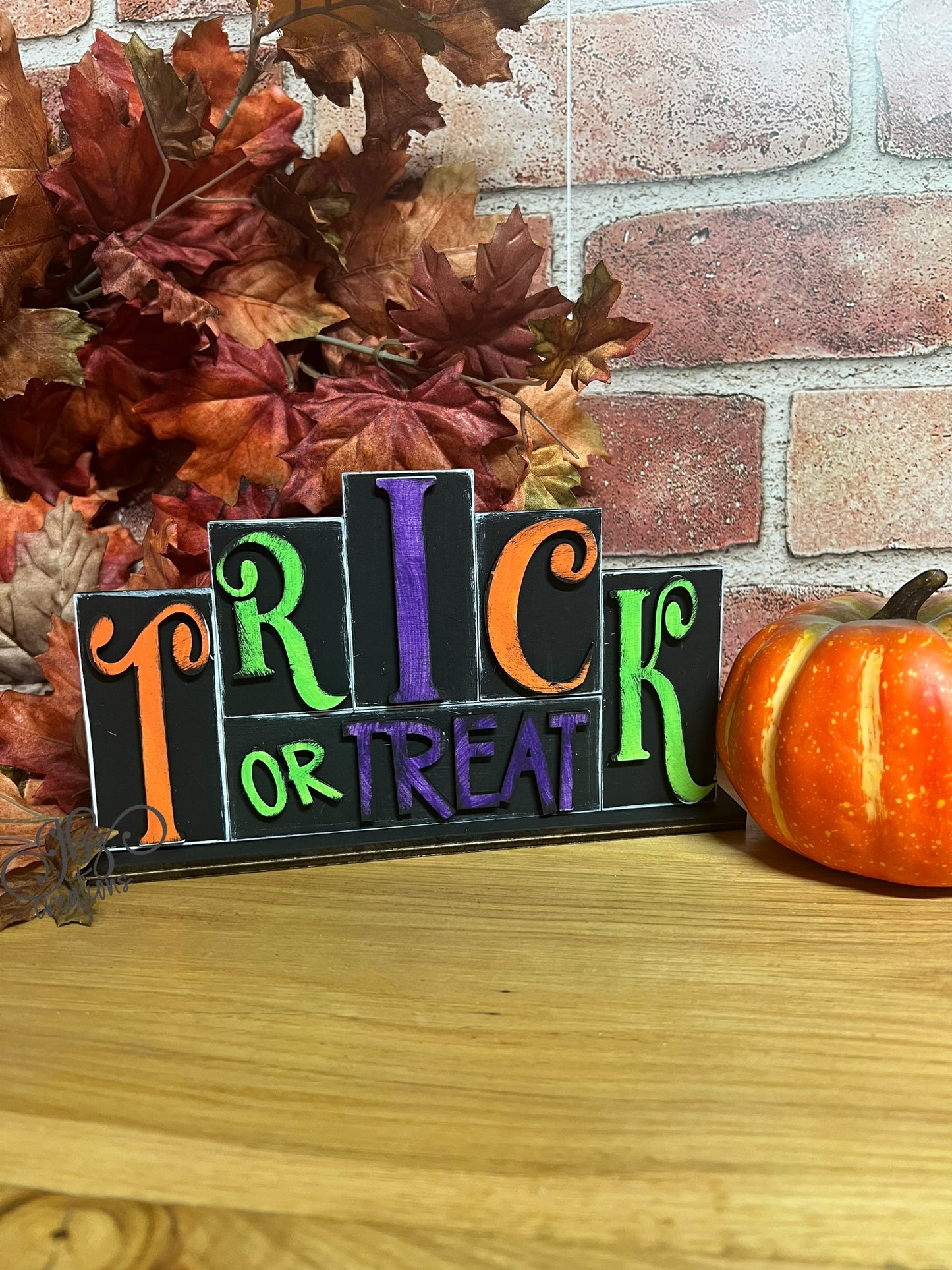 Trick or Treat Halloween Decor Halloween Shelf Sitter Halloween Pumpkin Sign for Mantle Pumpkin Decor