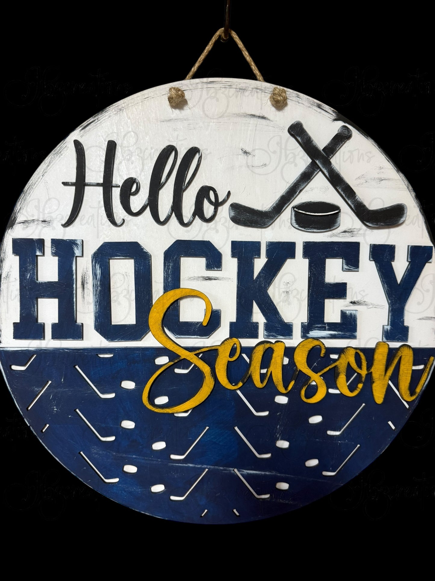 Hockey Hello Hockey Season Round Sign Hockey Door Sign