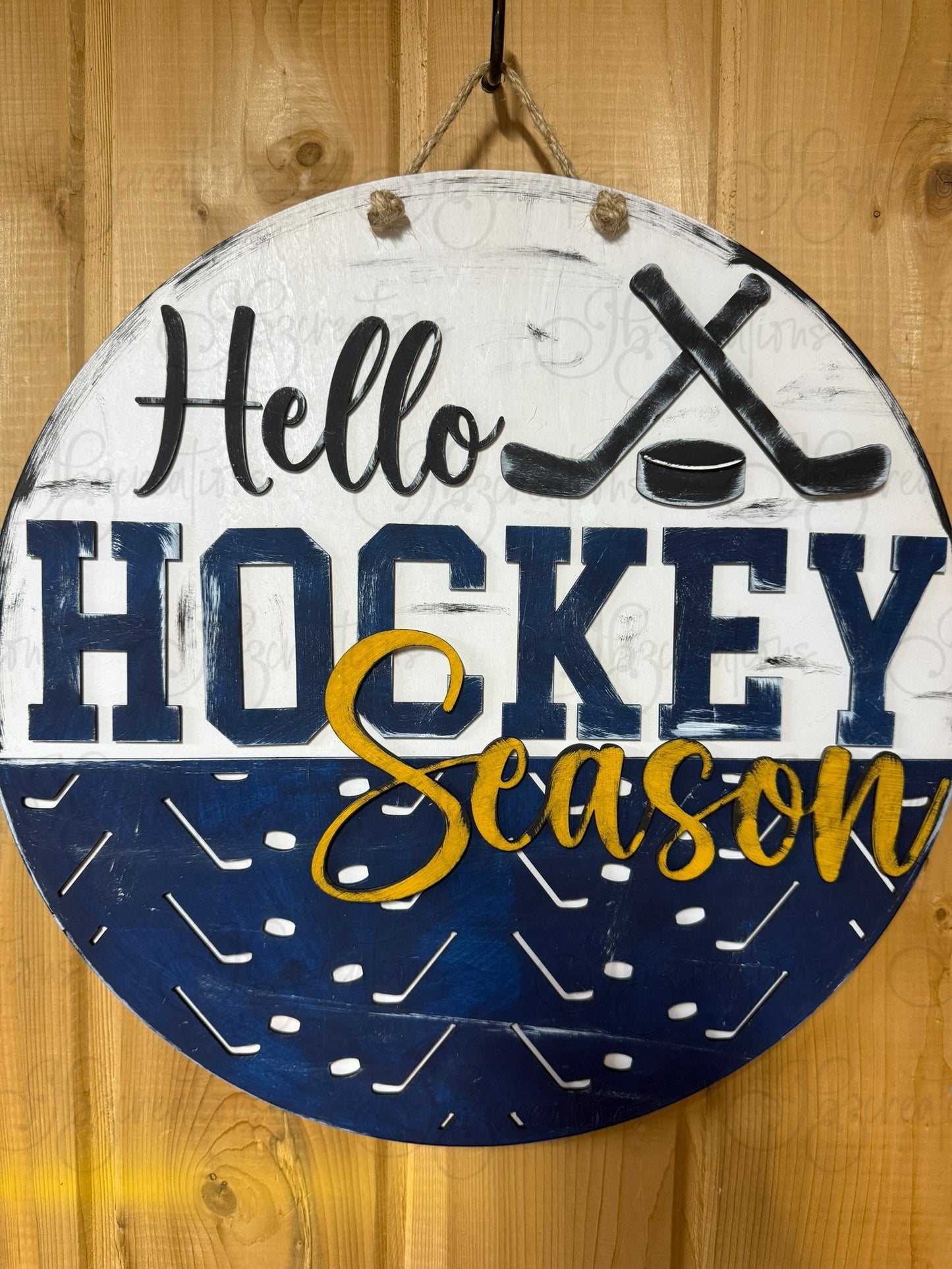 Hockey Hello Hockey Season Round Sign Hockey Door Sign