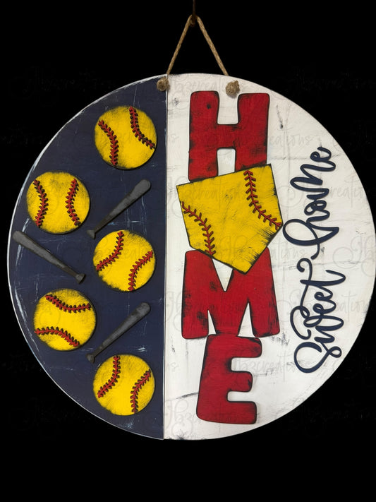 Homebase Home Sweet Home Baseball Welcome Door Hanger Home Sweet Home Softball Door Hanger Round Sign Baseball Round Door Sign Softball Round Sign