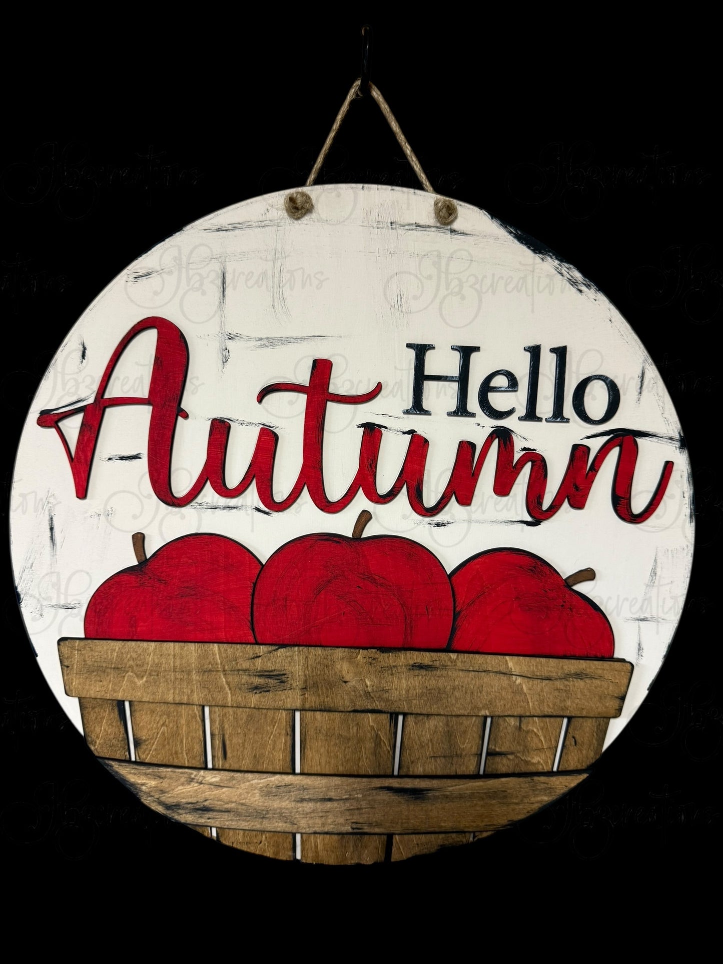 Hello Autumn Bushel of Apples Round Door Hanger Welcome Sign