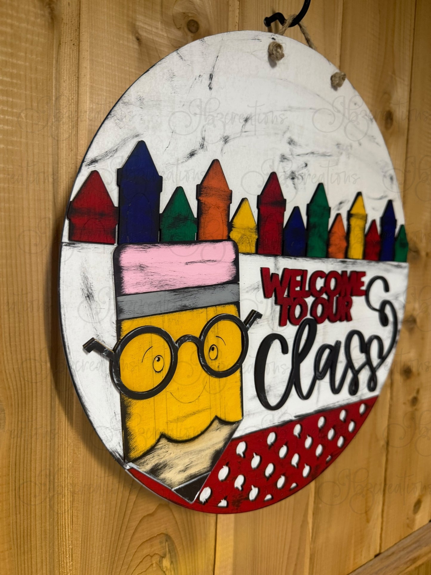 Welcome to Our Class School Pencil Round Door Hanger Welcome Sign