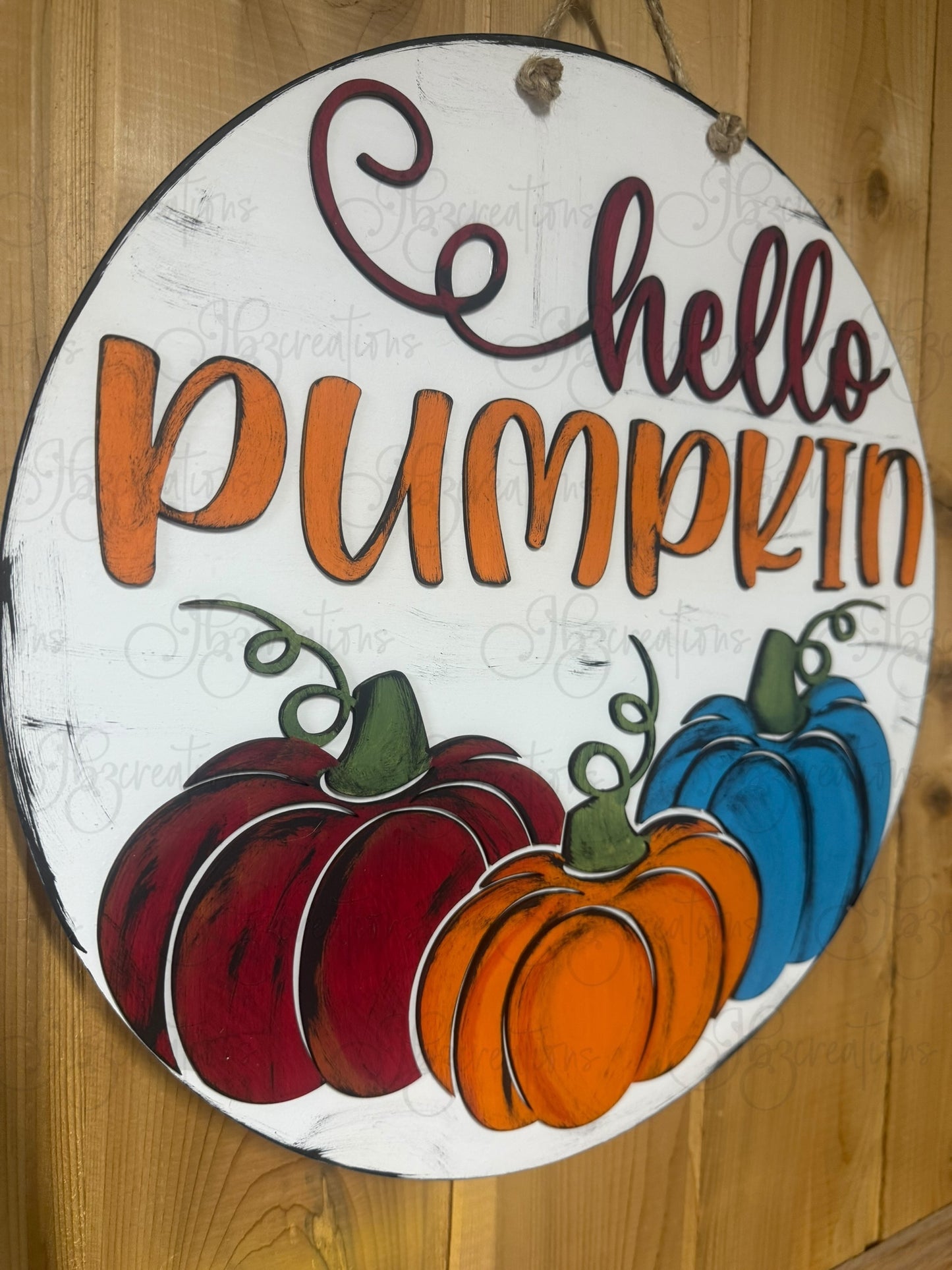 Hello Pumpkin Autumn Welcome Round Door Hanger Fall Welcome Sign