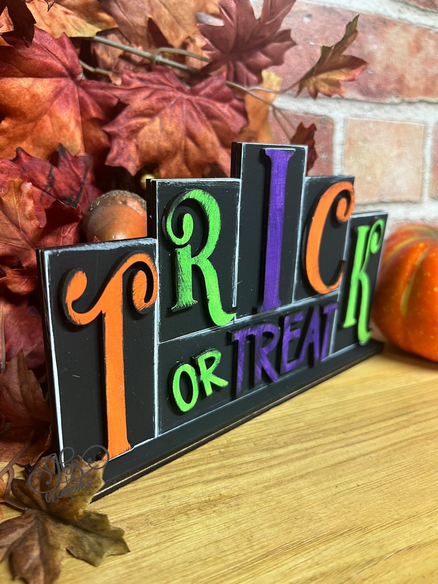 Trick or Treat Halloween Decor Halloween Shelf Sitter Halloween Pumpkin Sign for Mantle Pumpkin Decor