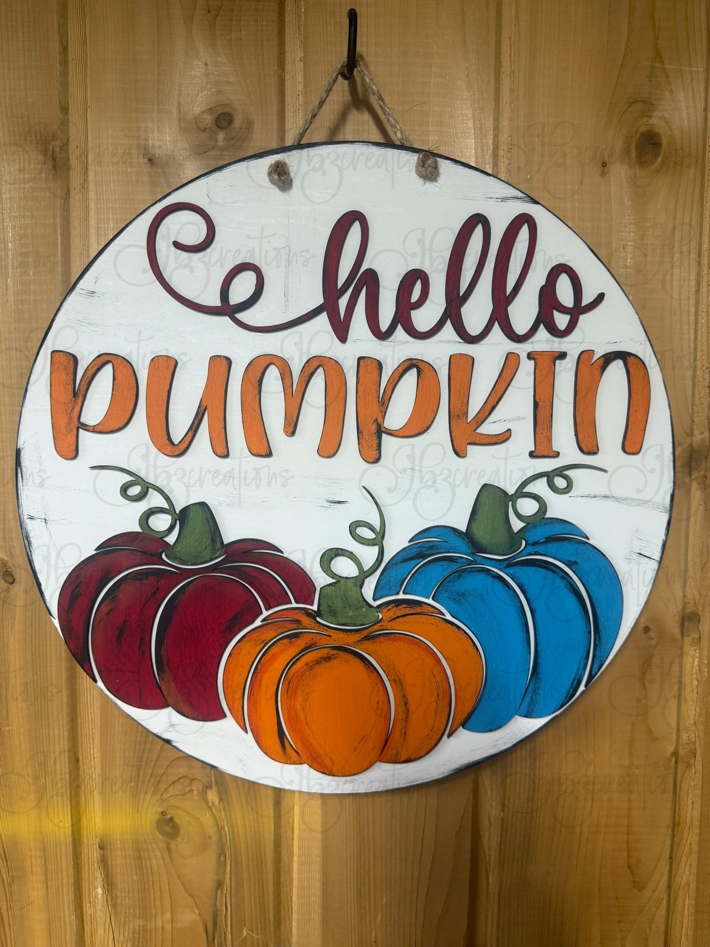 Hello Pumpkin Autumn Welcome Round Door Hanger Fall Welcome Sign