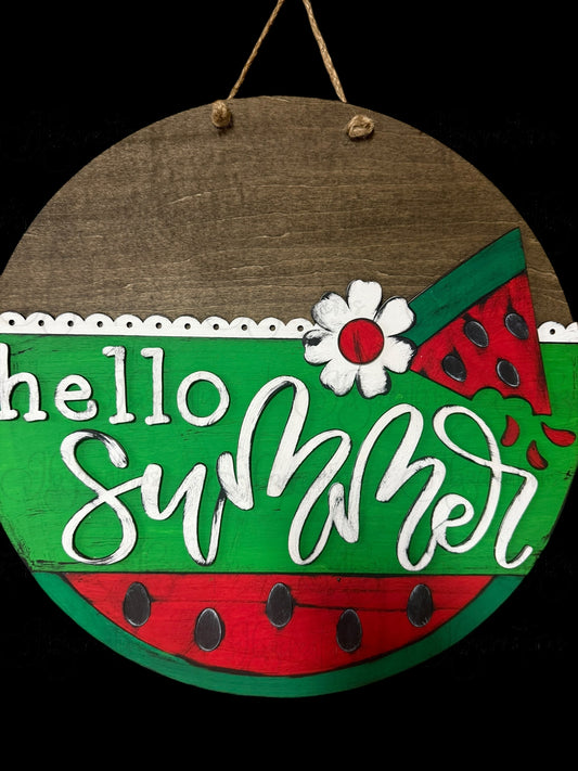 DIY Hello Summer Watermelon Wooden Round Sign