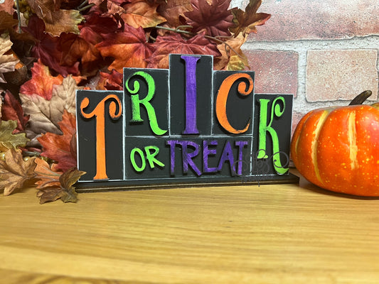 Trick or Treat Halloween Decor Halloween Shelf Sitter Halloween Pumpkin Sign for Mantle Pumpkin Decor