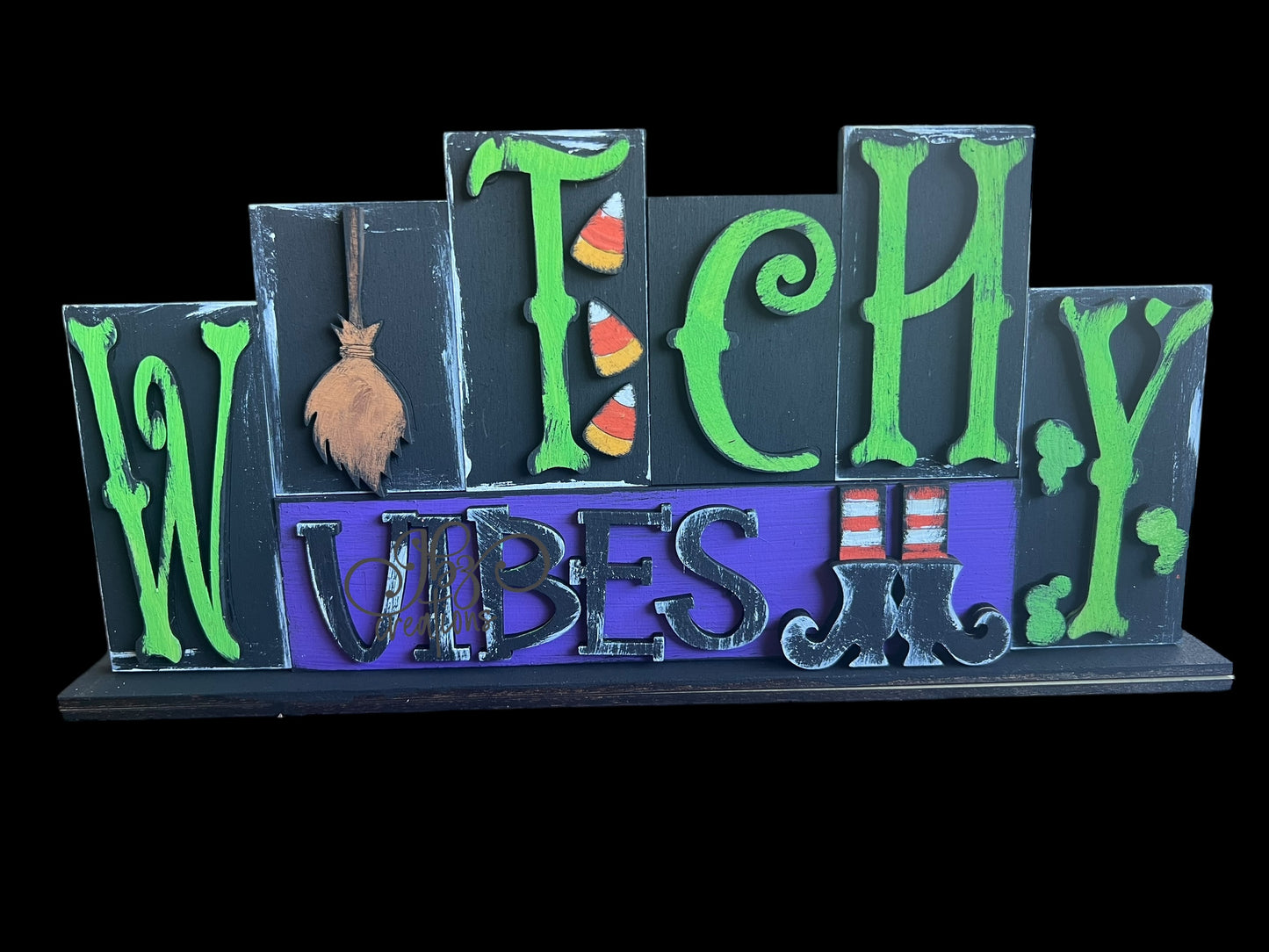 Witchy Vibes Happy Halloween Decor Halloween Shelf Sitter Halloween Pumpkin Sign for Mantle Pumpkin Decor