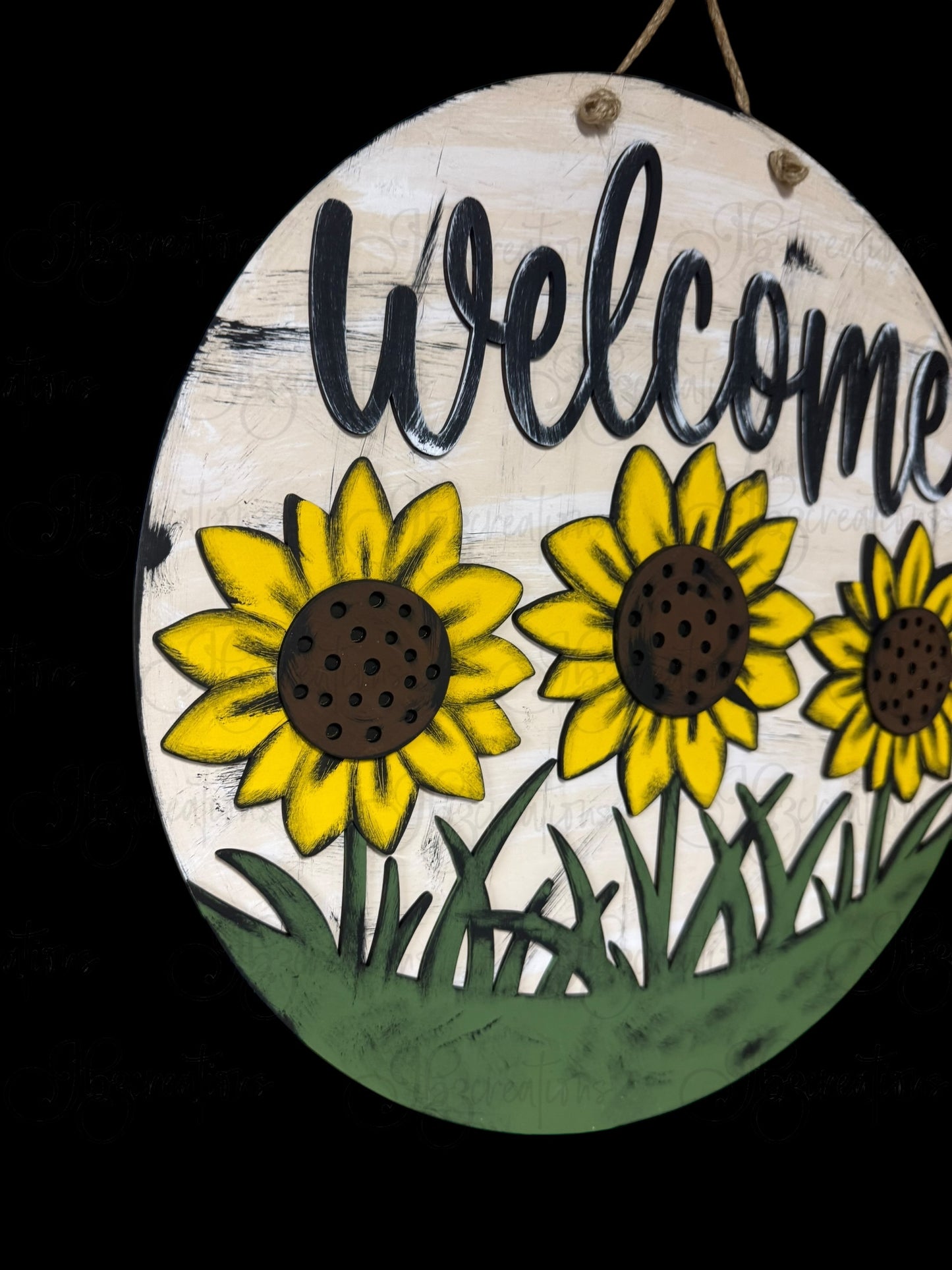 Sunflower Welcome Door Hanger Three Sunflower Welcome Round Sign