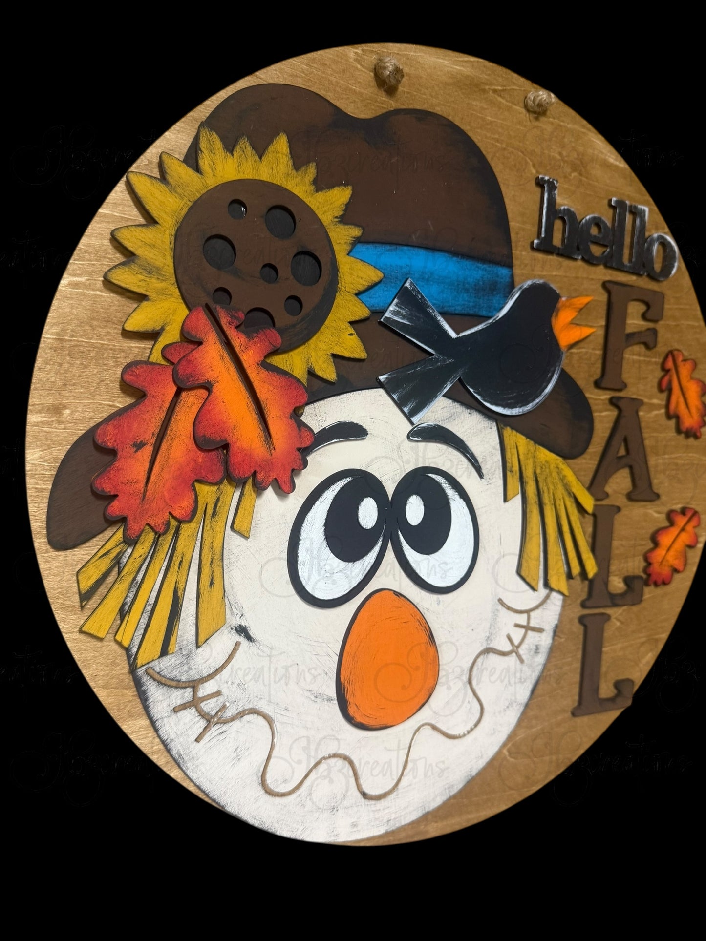 Hello Fall Scarecrow Welcome Round Door Hanger Autumn Welcome Sign