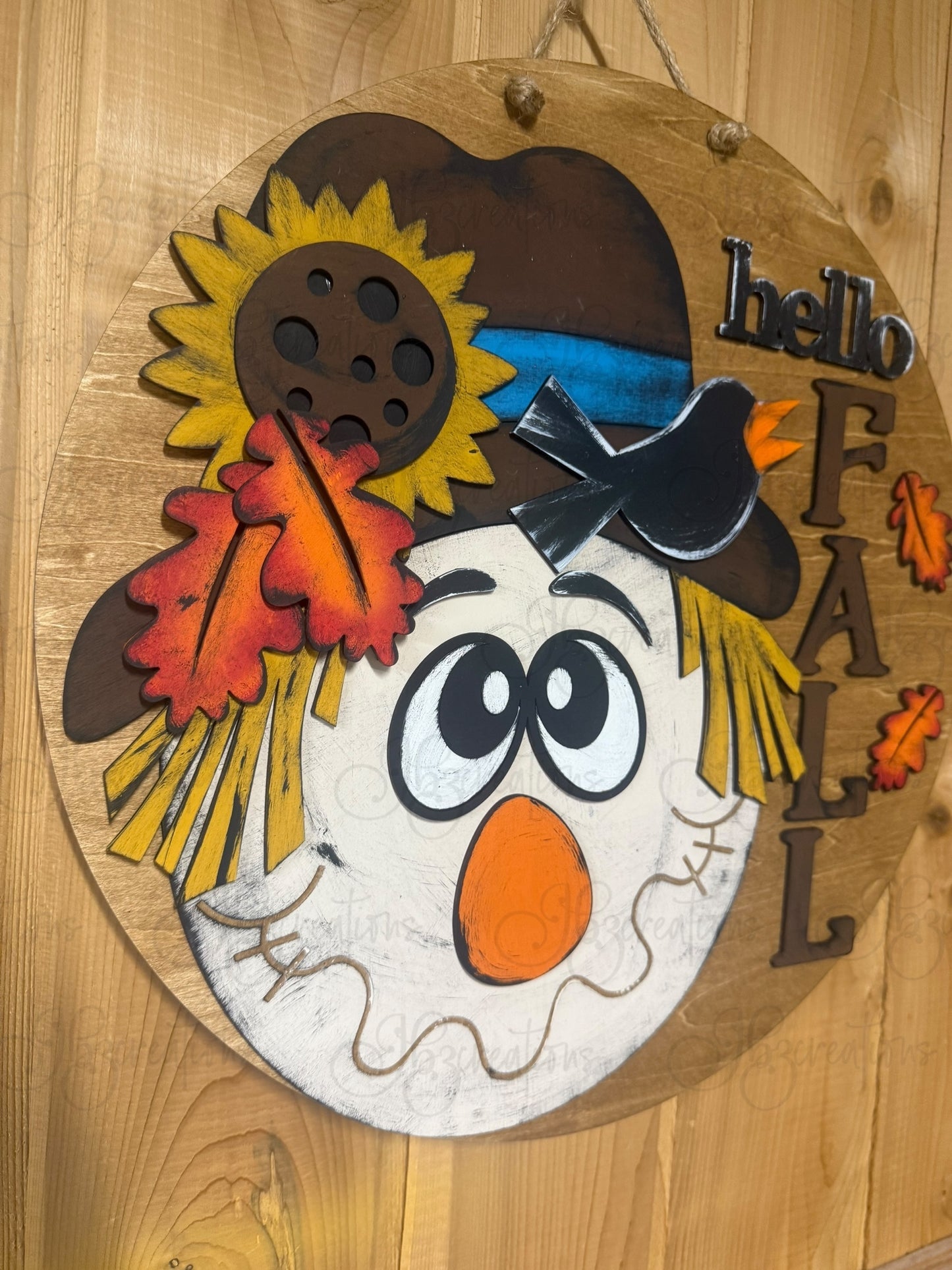 Hello Fall Scarecrow Welcome Round Door Hanger Autumn Welcome Sign