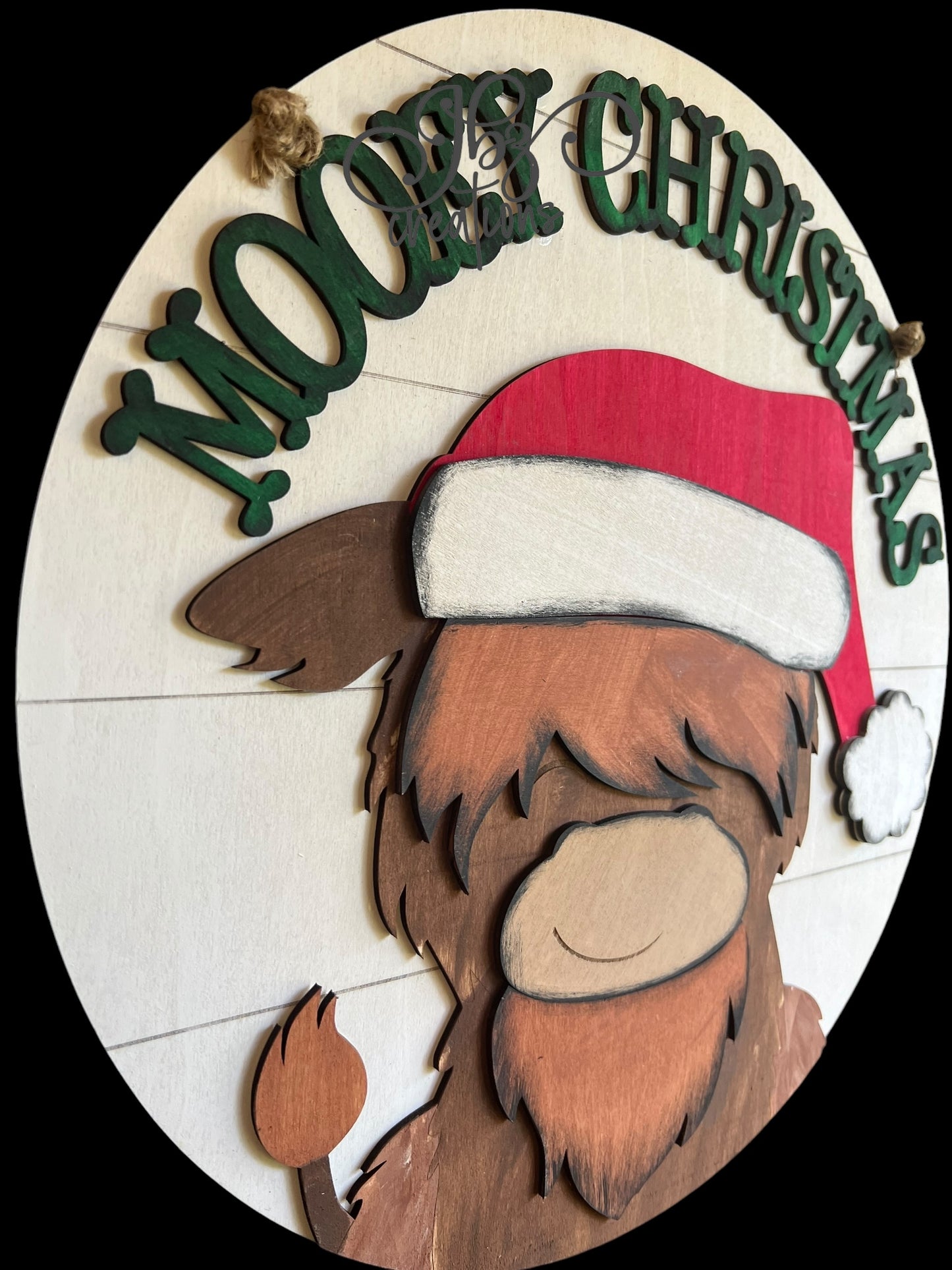 Mooey Christmas Highland Cow Christmas Round Door Hanger Welcome Sign