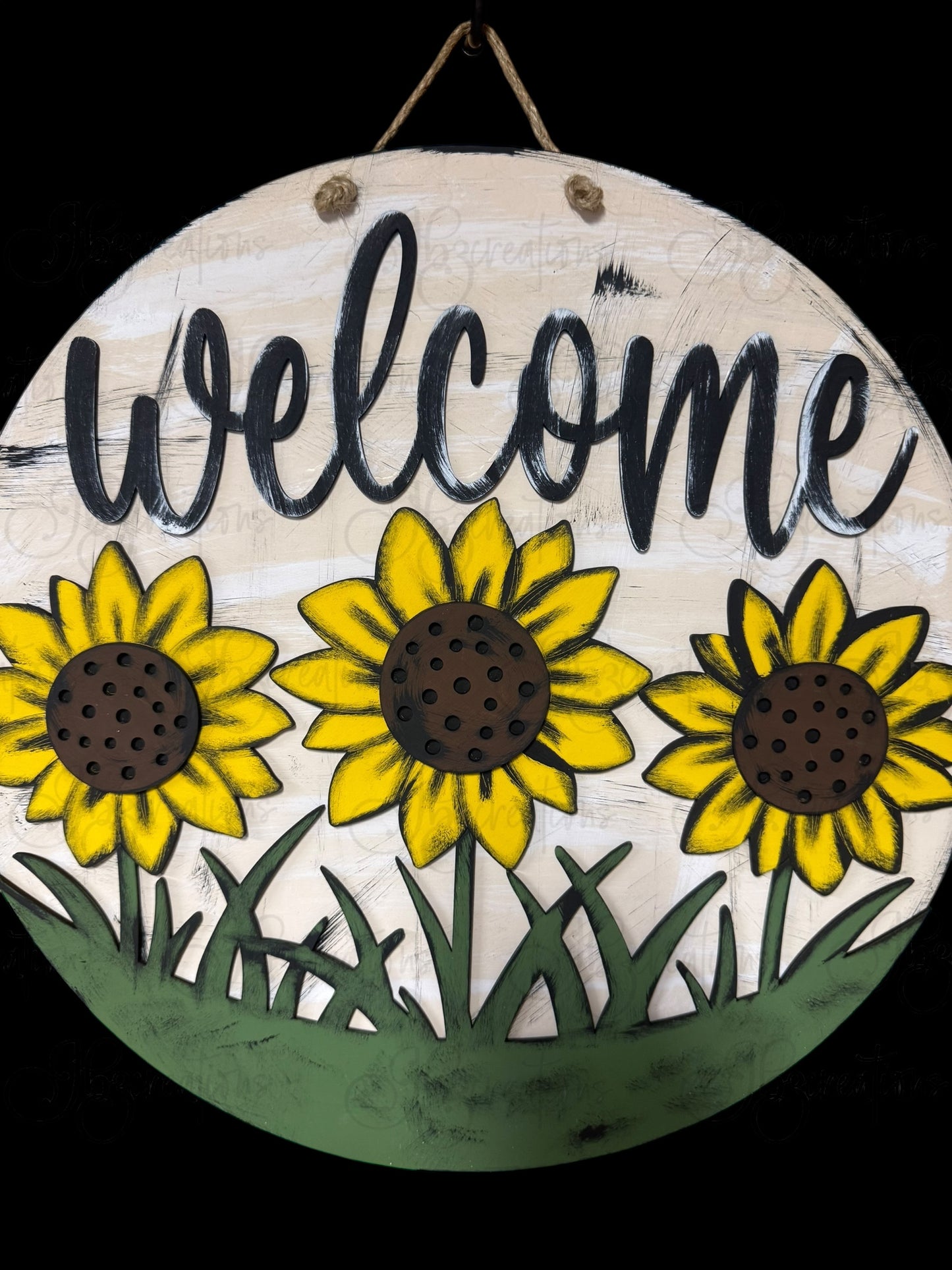 Sunflower Welcome Door Hanger Three Sunflower Welcome Round Sign