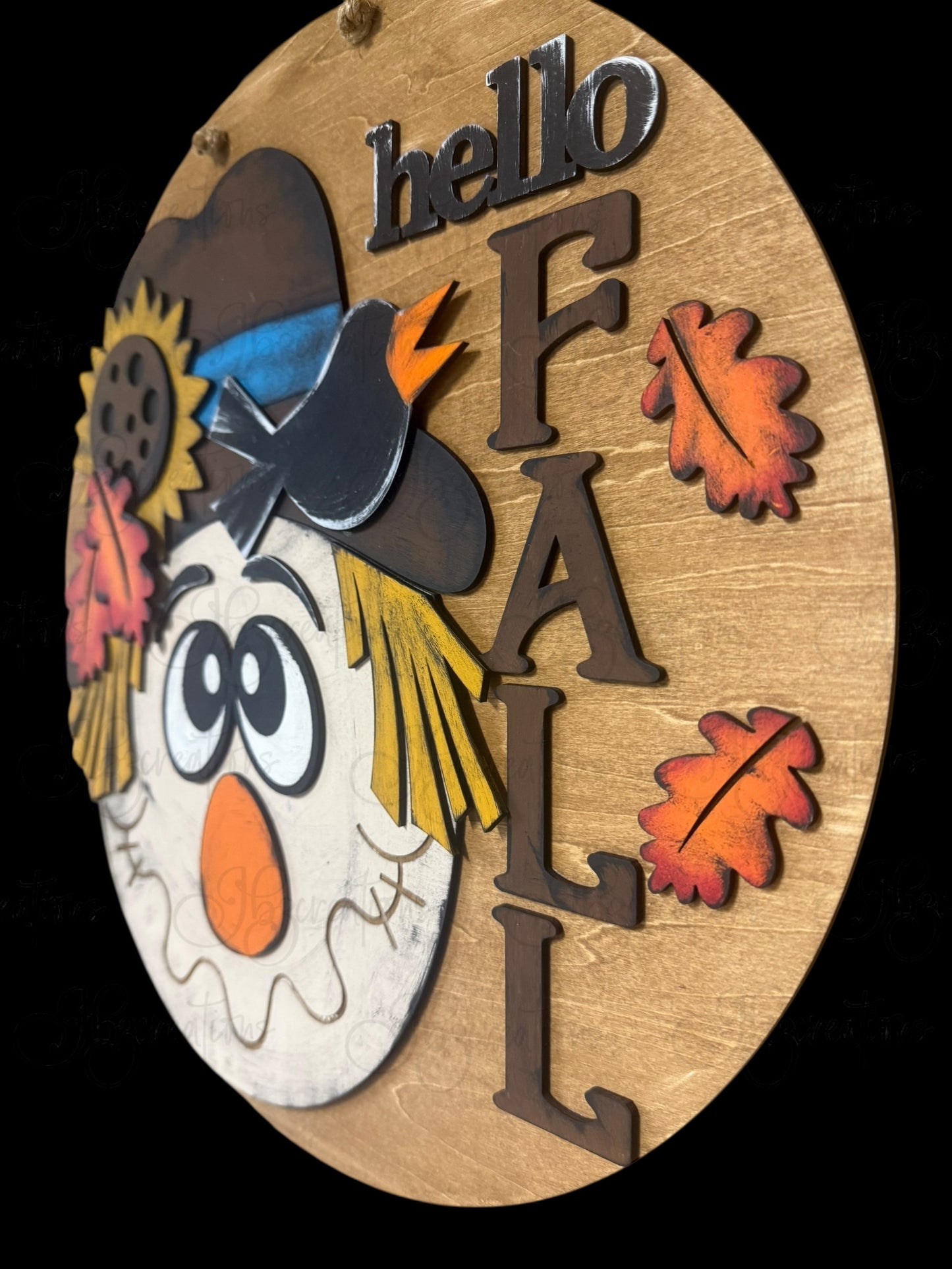 Hello Fall Scarecrow Welcome Round Door Hanger Autumn Welcome Sign