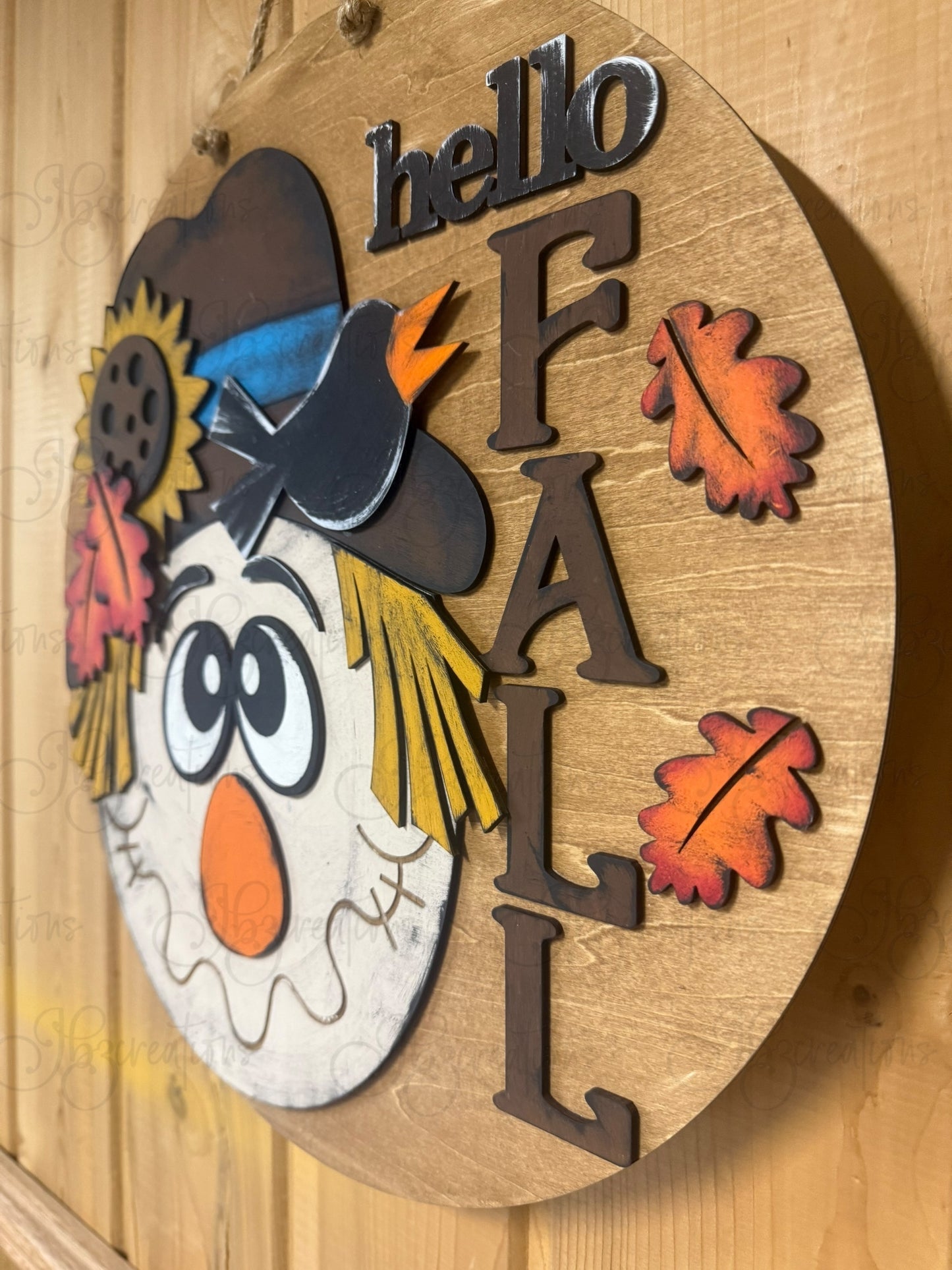 Hello Fall Scarecrow Welcome Round Door Hanger Autumn Welcome Sign