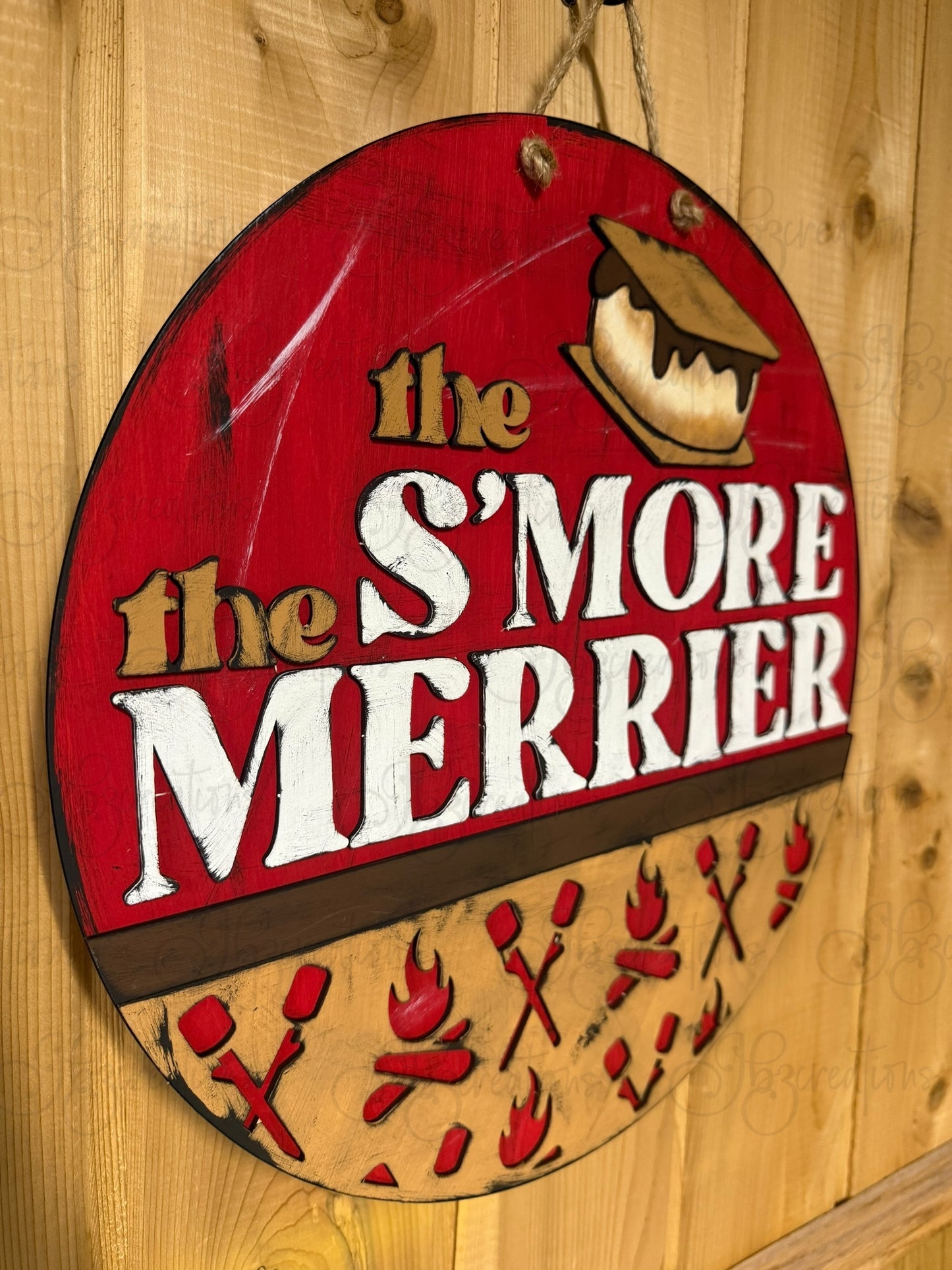 Camping The S’more the Merrier Wooden Round Sign