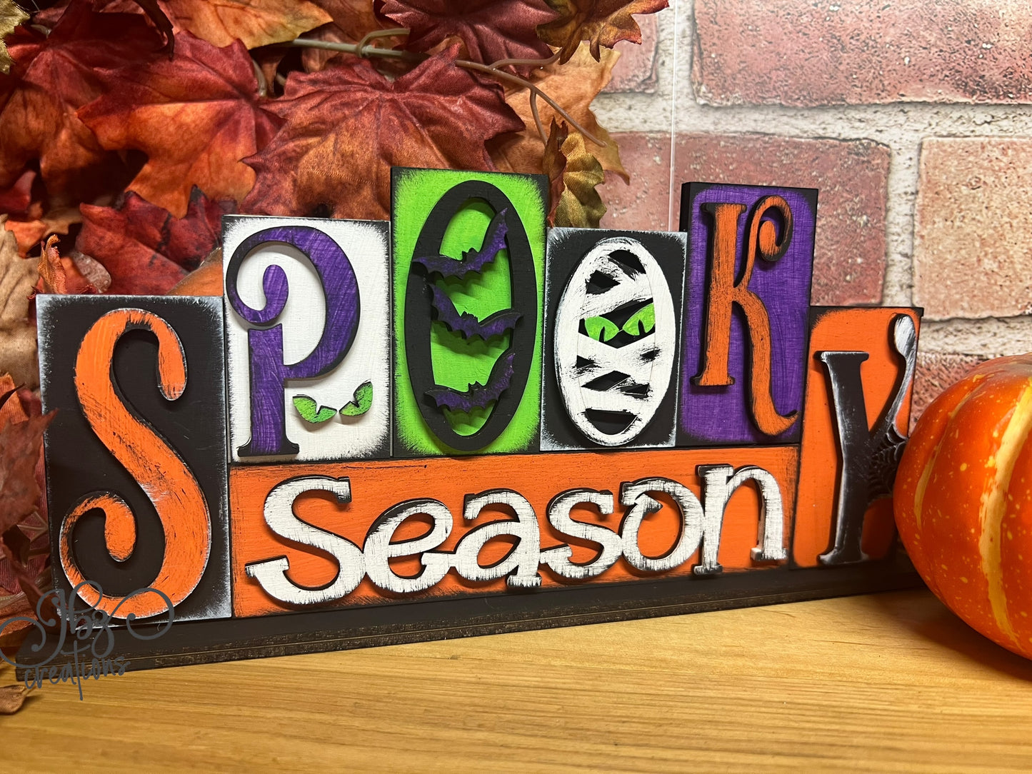 Spooky Season Halloween Decor Halloween Shelf Sitter Halloween Pumpkin Sign for Mantle Pumpkin Decor