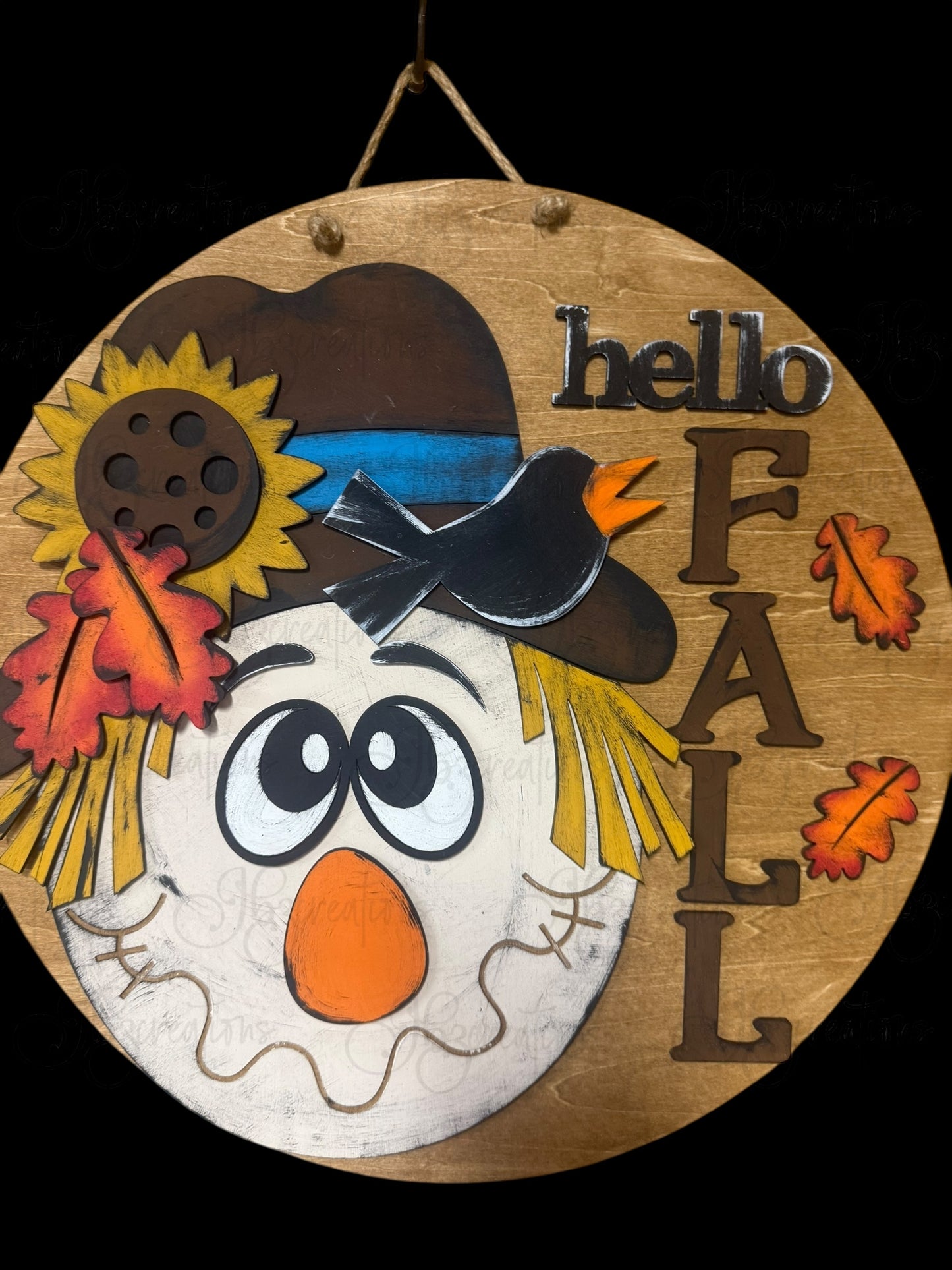 Hello Fall Scarecrow Welcome Round Door Hanger Autumn Welcome Sign