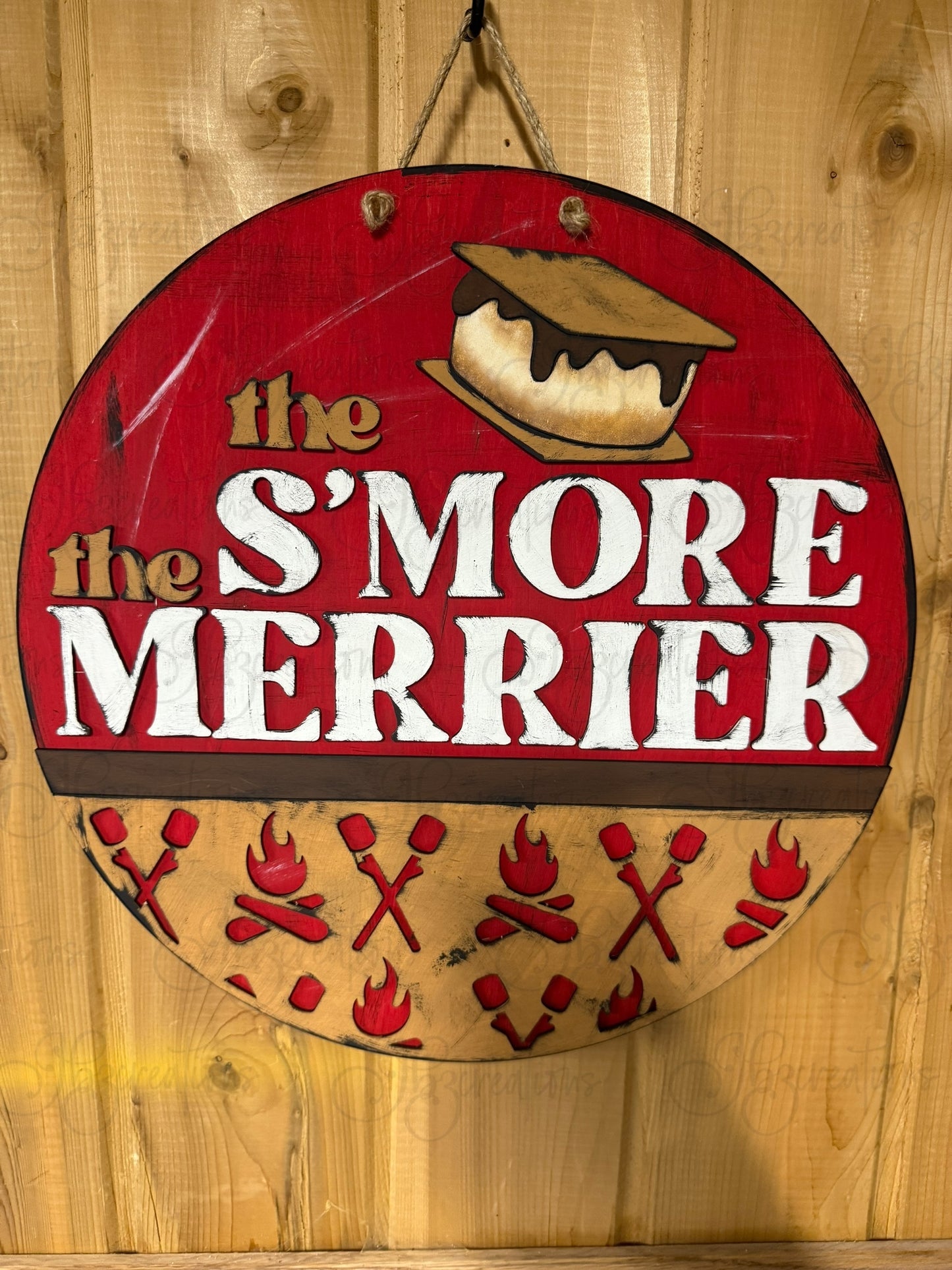 Camping The S’more the Merrier Wooden Round Sign