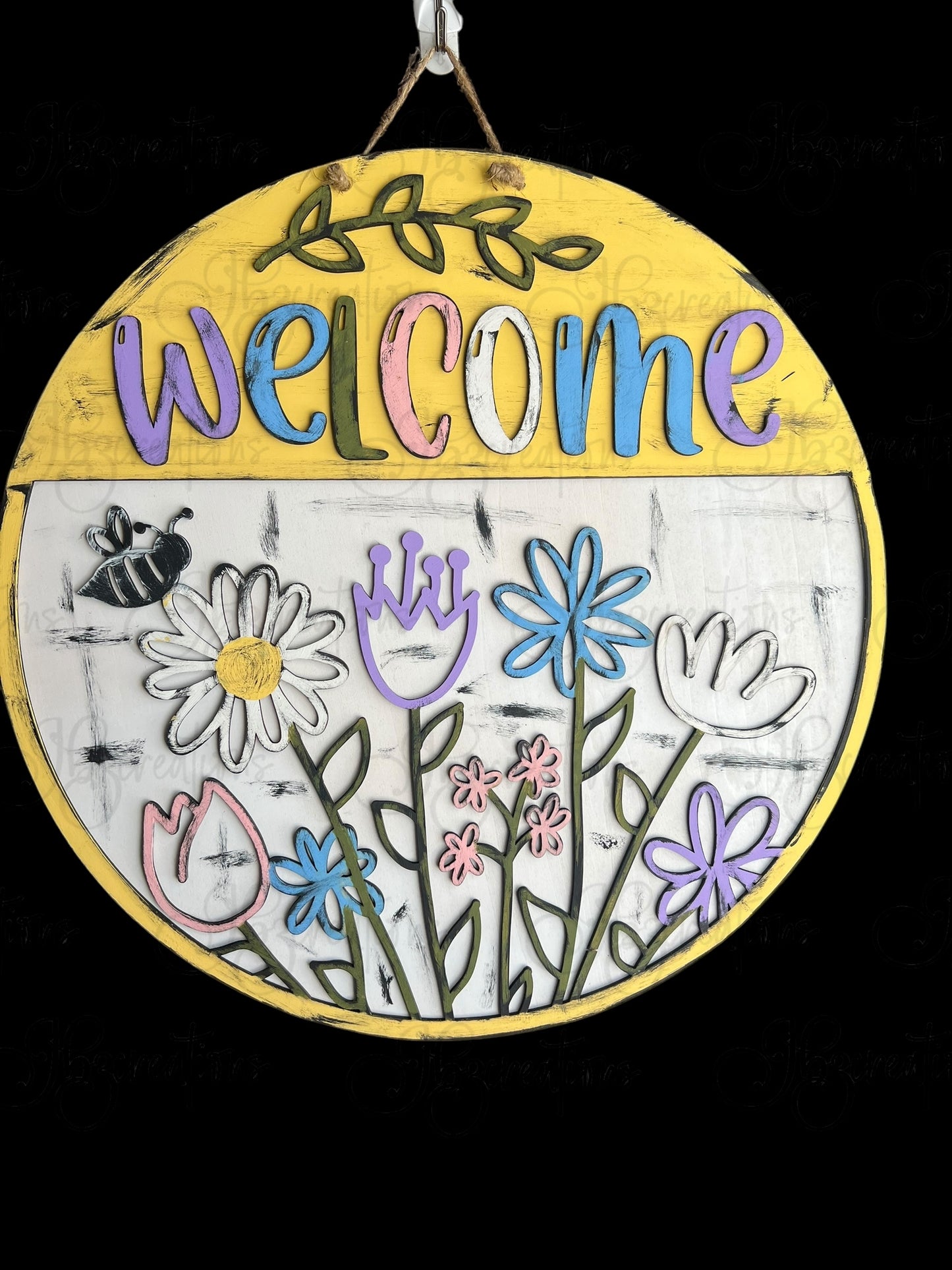 Welcome Spring Flowers Door Hanger Spring Door Hanger Spring Flowers Welcome Round Sign