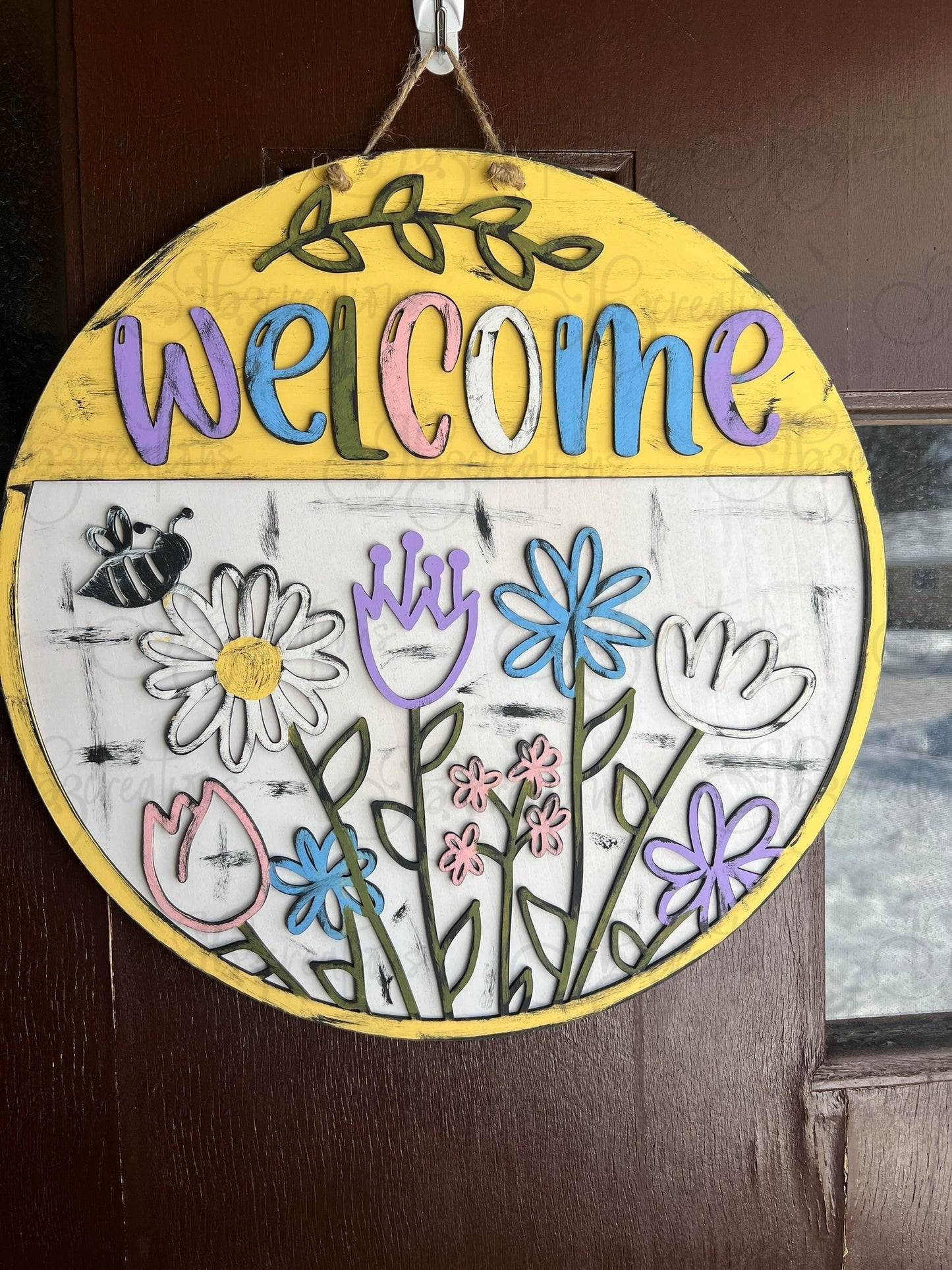 Welcome Spring Flowers Door Hanger Spring Door Hanger Spring Flowers Welcome Round Sign