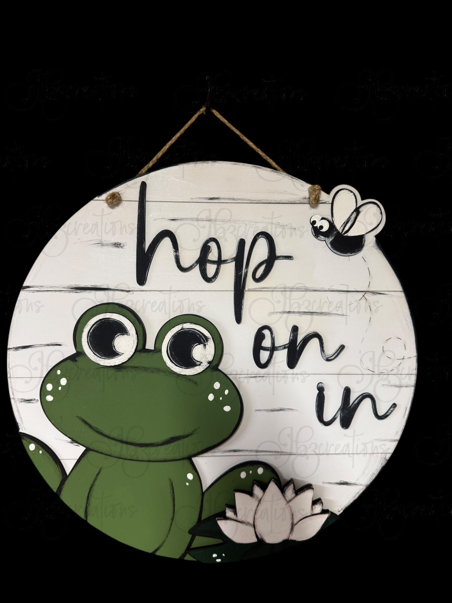 Frog Hop on in Welcome Round Sign Frog Door Sign