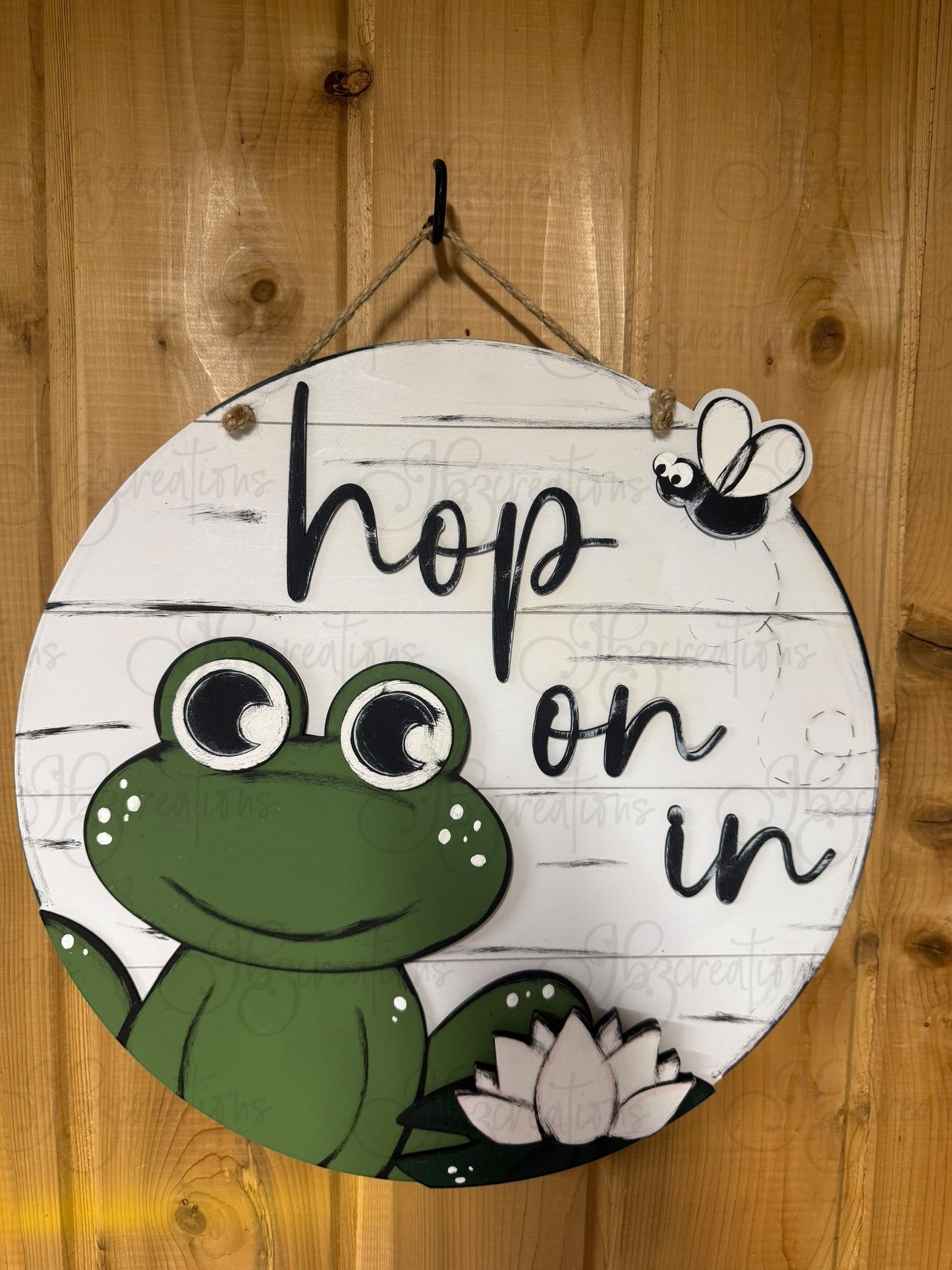 Frog Hop on in Welcome Round Sign Frog Door Sign