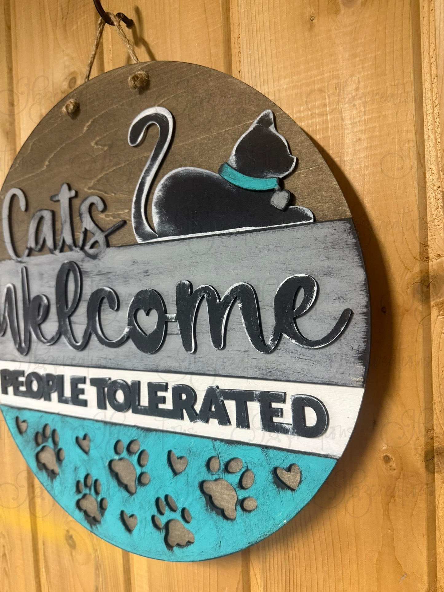 Cats Welcome People Tolerated Round Welcome Door Sign