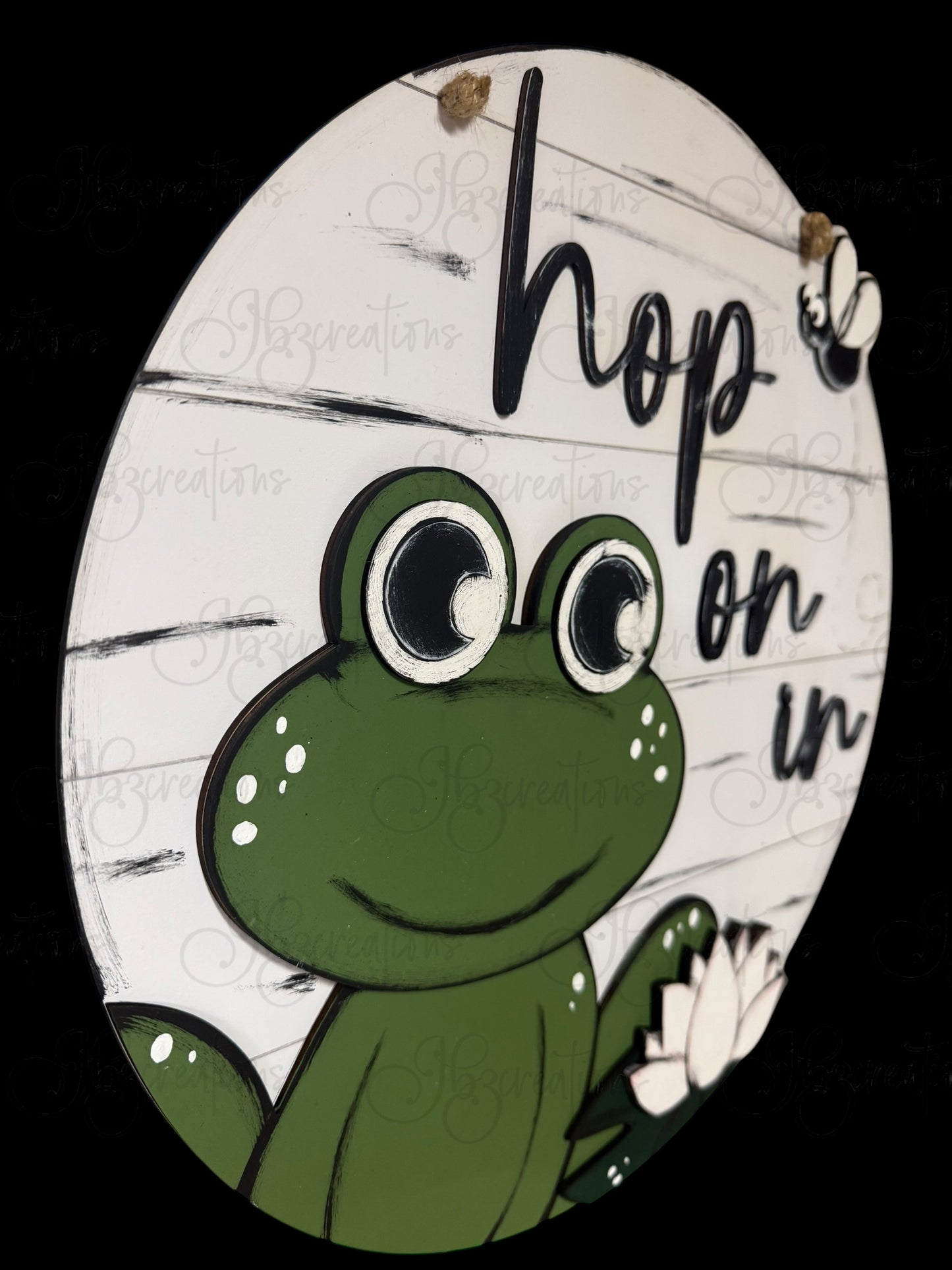 Frog Hop on in Welcome Round Sign Frog Door Sign