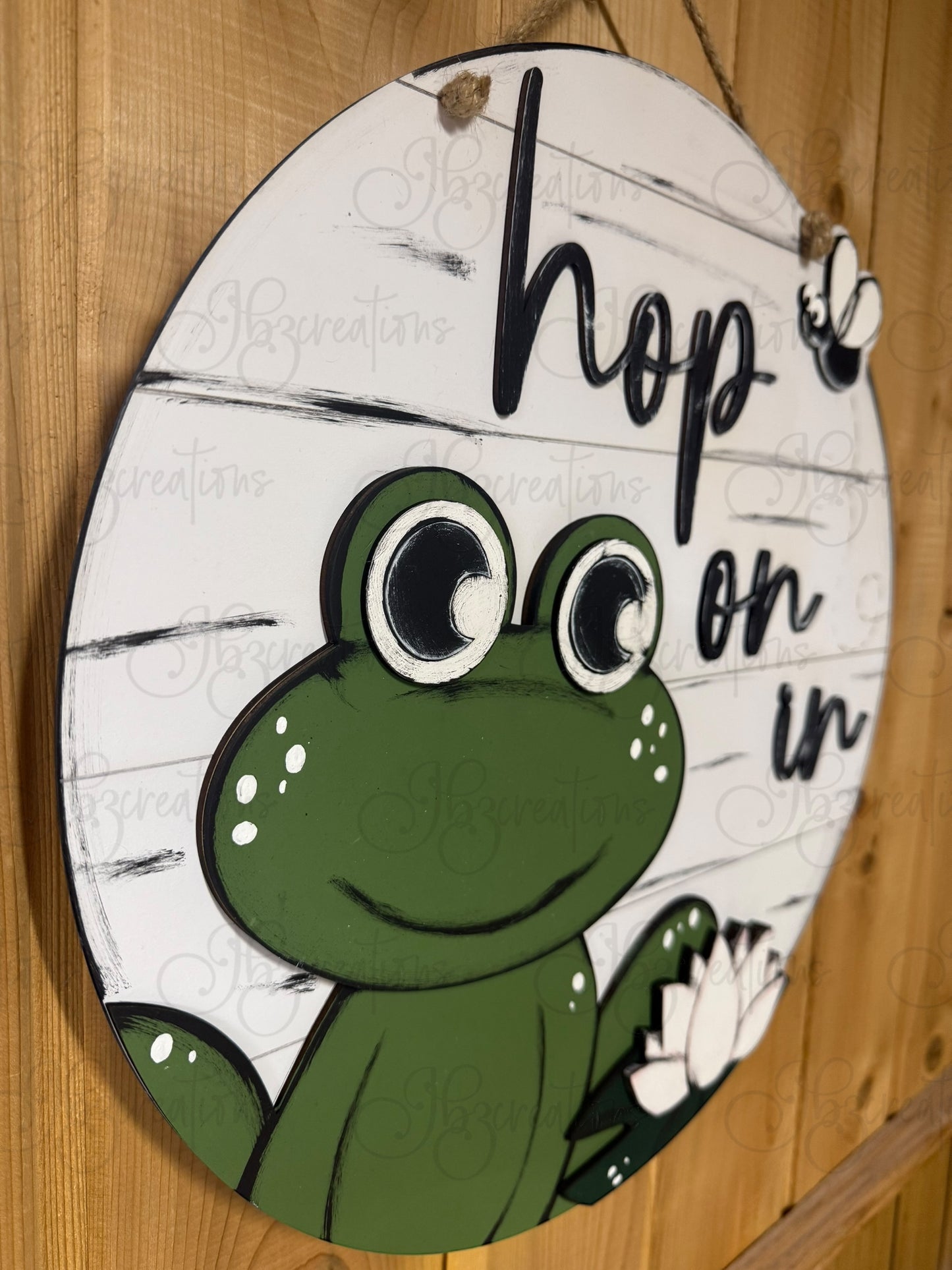 Frog Hop on in Welcome Round Sign Frog Door Sign