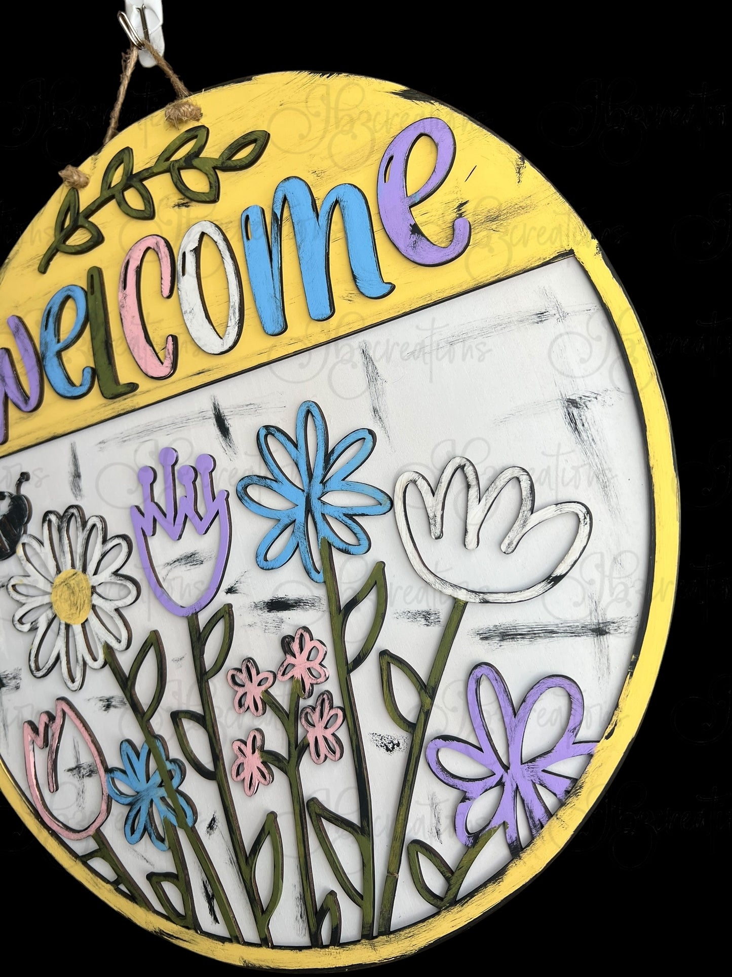 Welcome Spring Flowers Door Hanger Spring Door Hanger Spring Flowers Welcome Round Sign