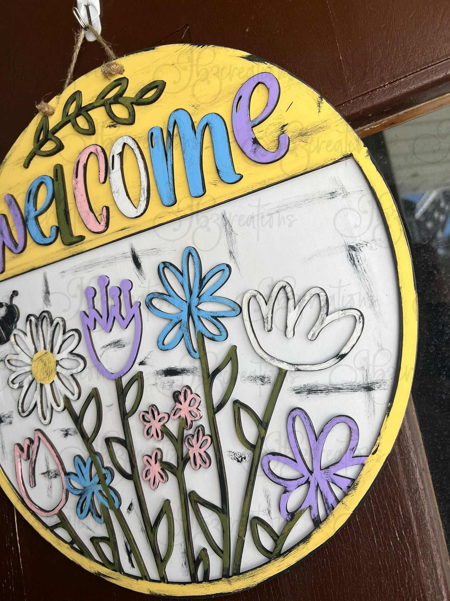 Welcome Spring Flowers Door Hanger Spring Door Hanger Spring Flowers Welcome Round Sign