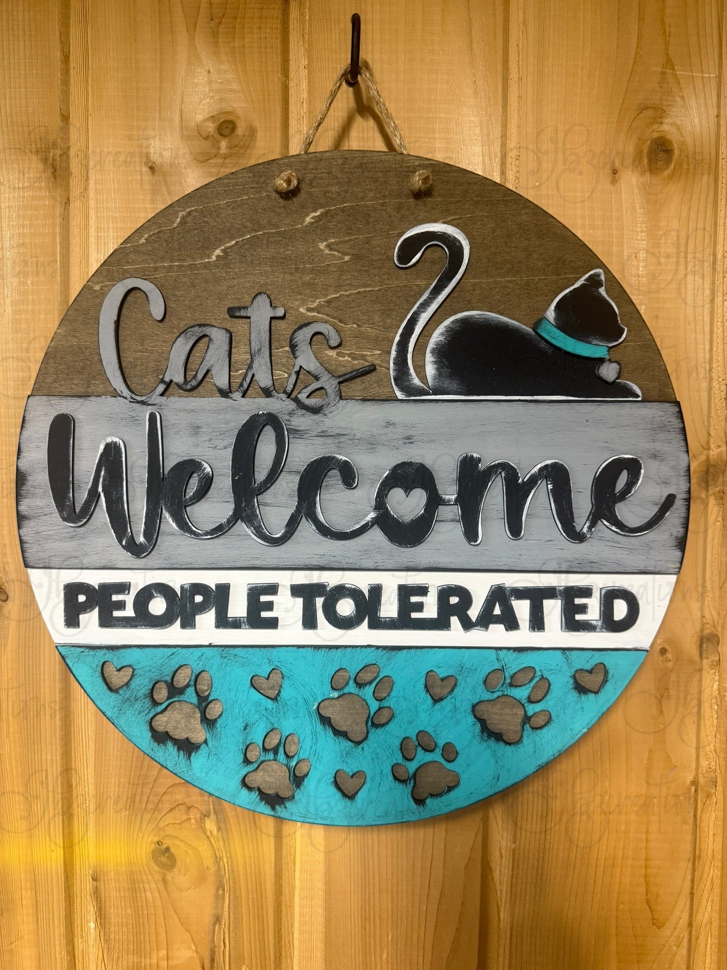 Cats Welcome People Tolerated Round Welcome Door Sign