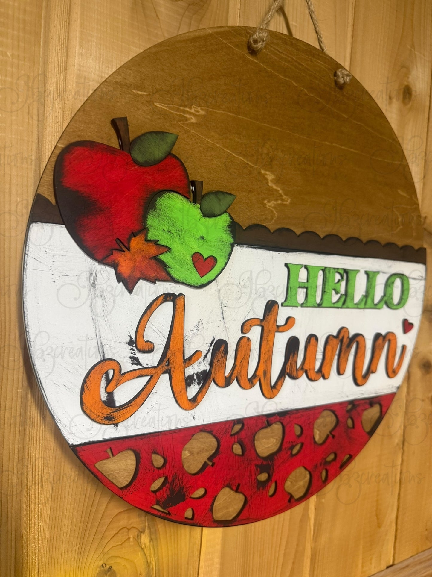 Hello Autumn Apples Round Door Hanger Welcome Sign