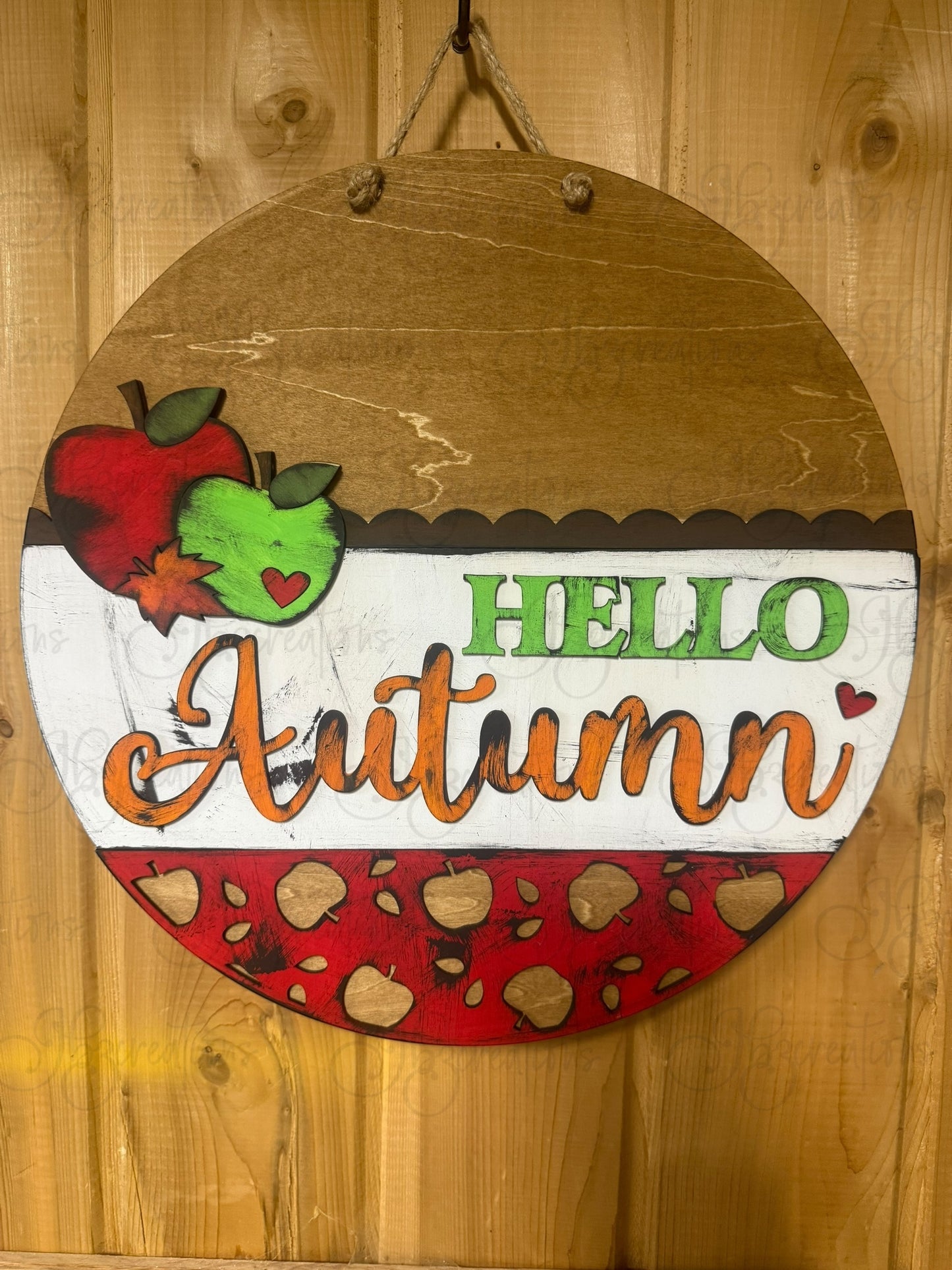 Hello Autumn Apples Round Door Hanger Welcome Sign