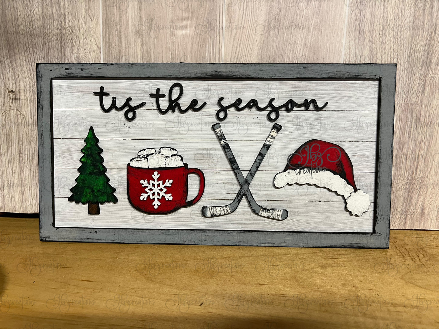 Hockey Christmas Decor Santa Claus Hat Tis the Season for Hockey Sign Hot Cocoa Sign Santa Claus Christmas Sign