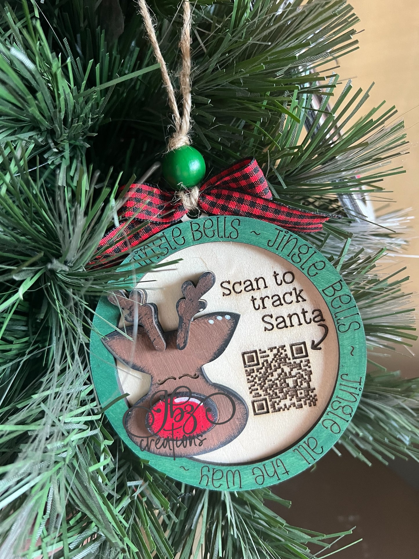 Scan to Track Santa with Rudolph Christmas Tree Ornament