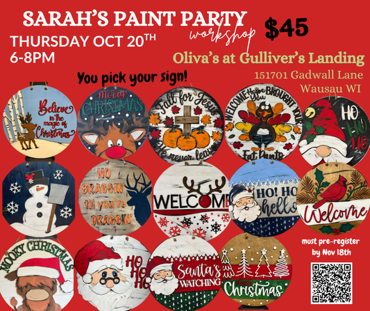 Sarah's Workshop Party at Oliva's at Gulliver's Landing Nov 20th, 2025