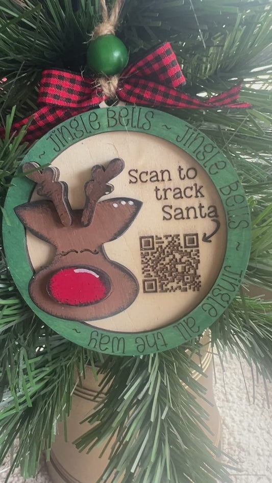 Scan to Track Santa with Rudolph Christmas Tree Ornament